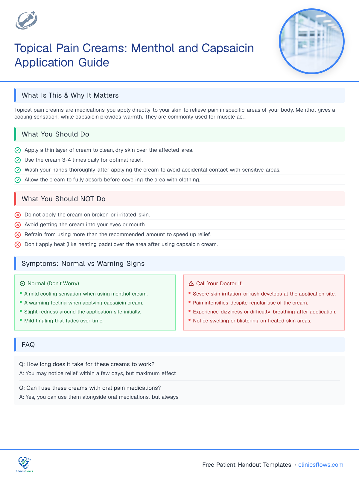 Topical Pain Creams: Menthol and Capsaicin Application Guide - patient handout preview