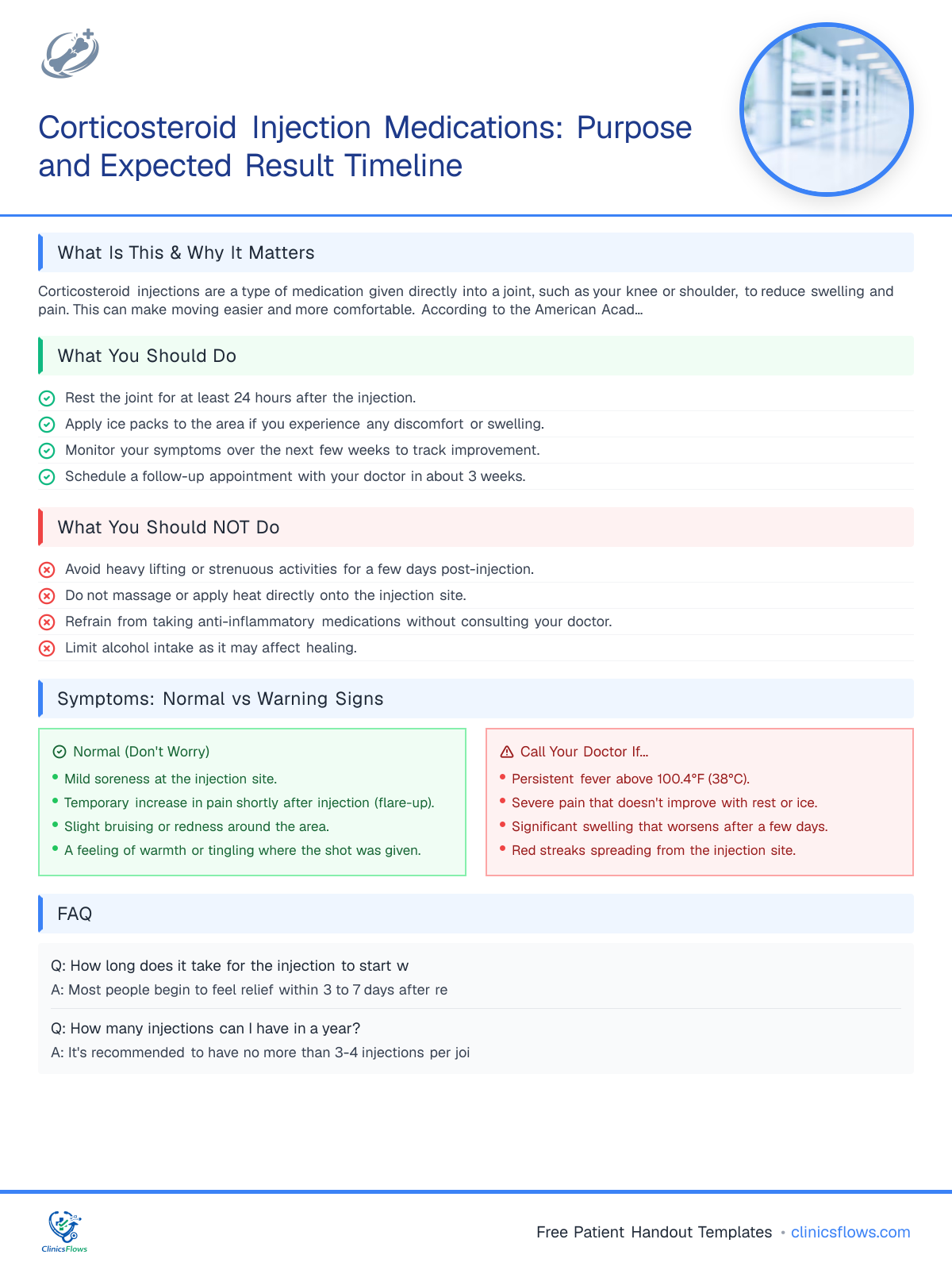 Corticosteroid Injection Medications: Purpose and Expected Result Timeline - patient handout preview