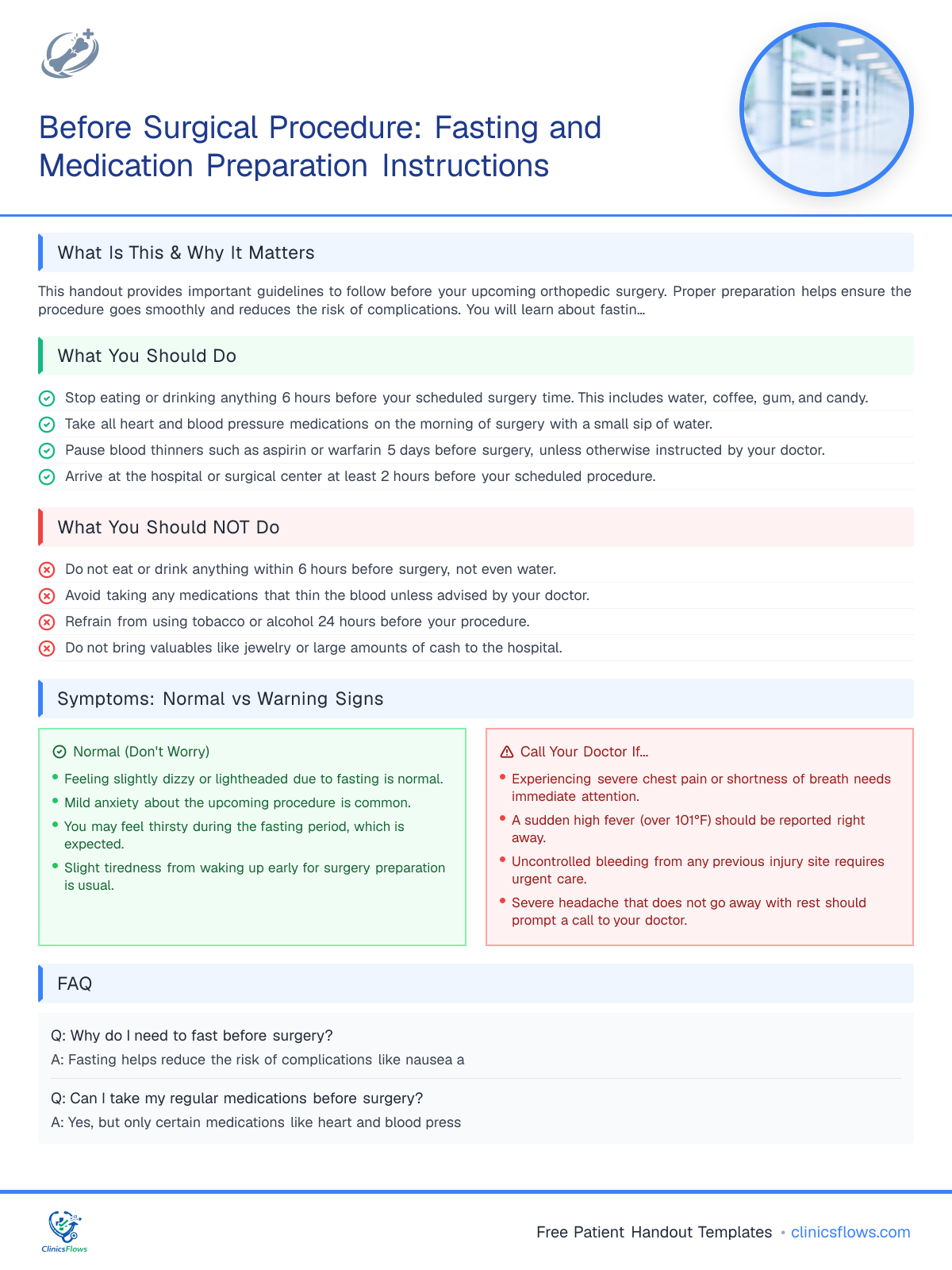 Before Surgical Procedure: Fasting and Medication Preparation Instructions - patient handout preview