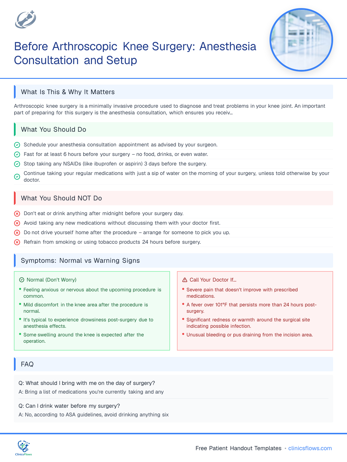 Before Arthroscopic Knee Surgery: Anesthesia Consultation and Setup - patient handout preview