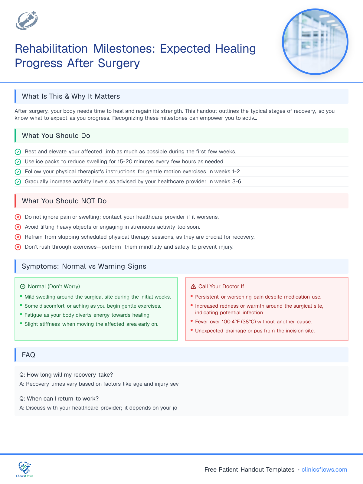 Rehabilitation Milestones: Expected Healing Progress After Surgery - patient handout preview