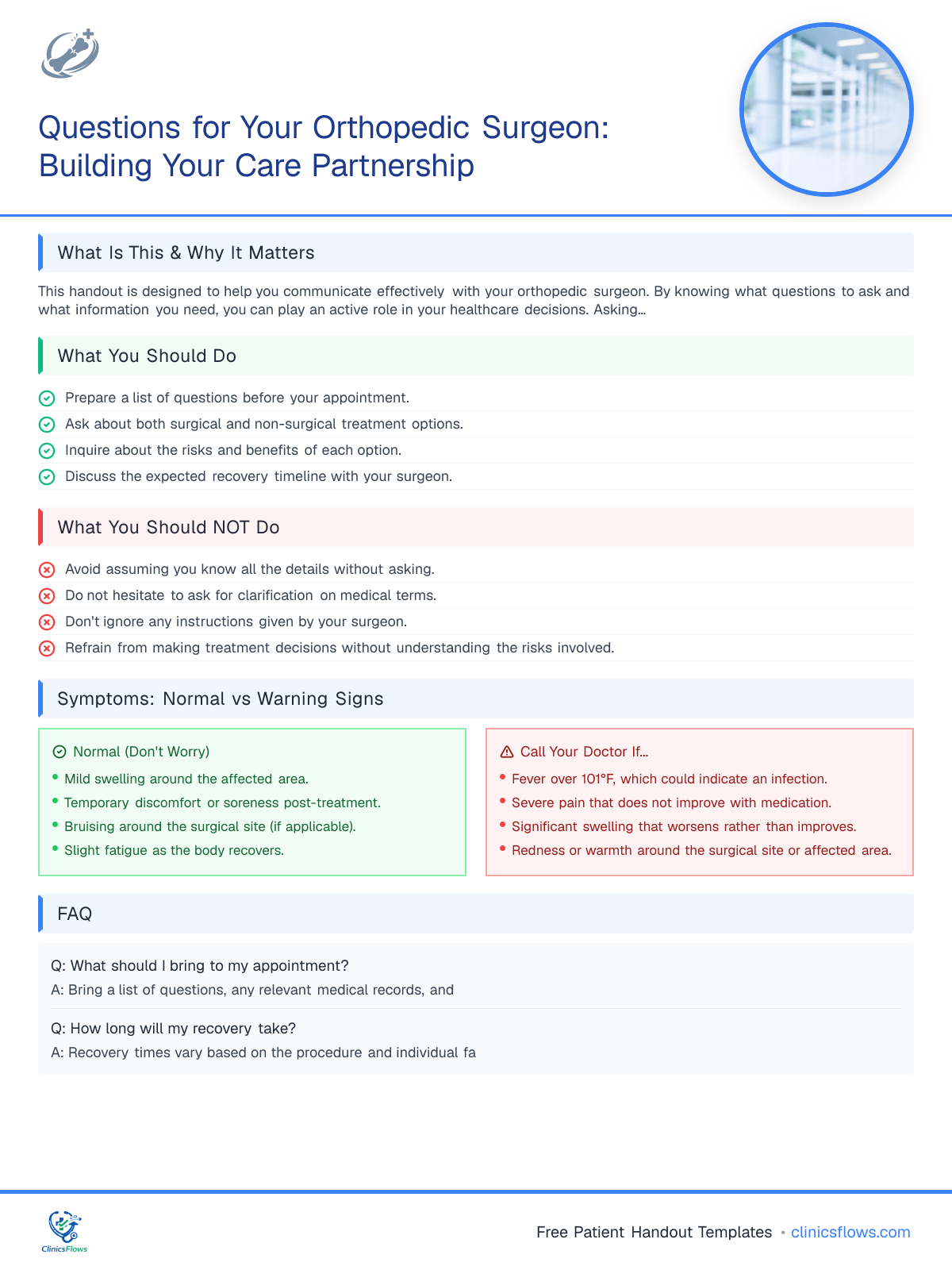 Questions for Your Orthopedic Surgeon: Building Your Care Partnership - patient handout preview