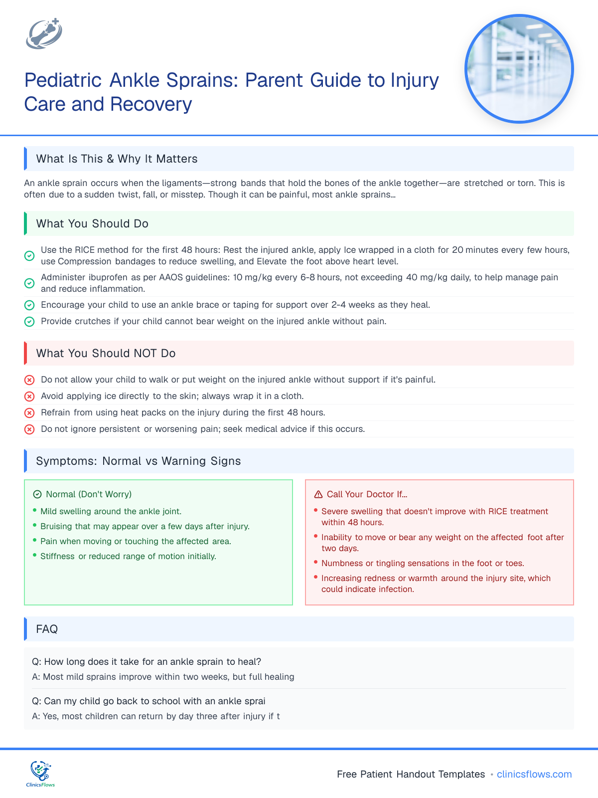 Pediatric Ankle Sprains: Parent Guide to Injury Care and Recovery - patient handout preview