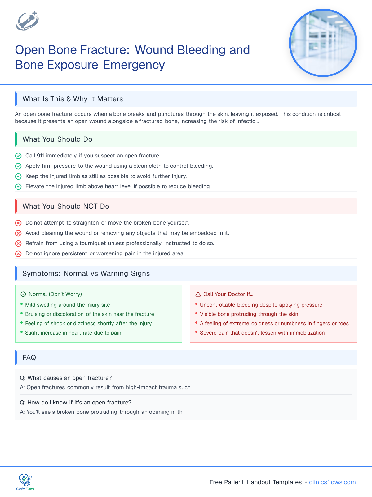 Open Bone Fracture: Wound Bleeding and Bone Exposure Emergency - patient handout preview