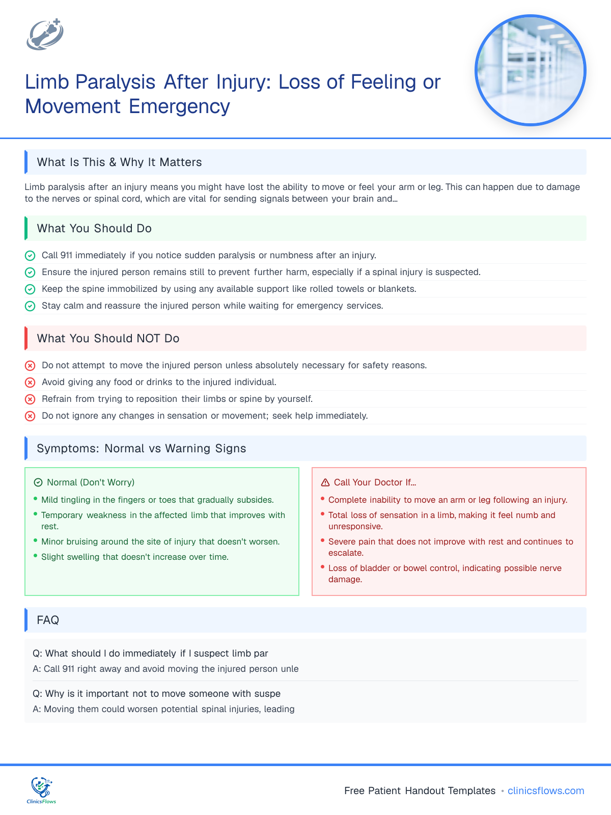 Limb Paralysis After Injury: Loss of Feeling or Movement Emergency - patient handout preview