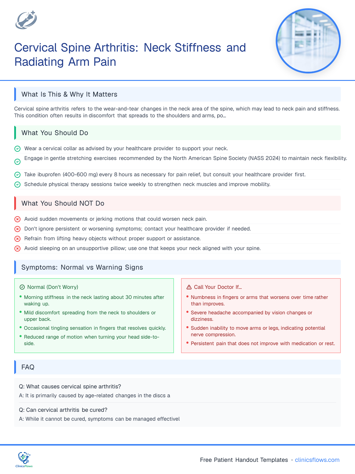 Cervical Spine Arthritis: Neck Stiffness and Radiating Arm Pain - patient handout preview