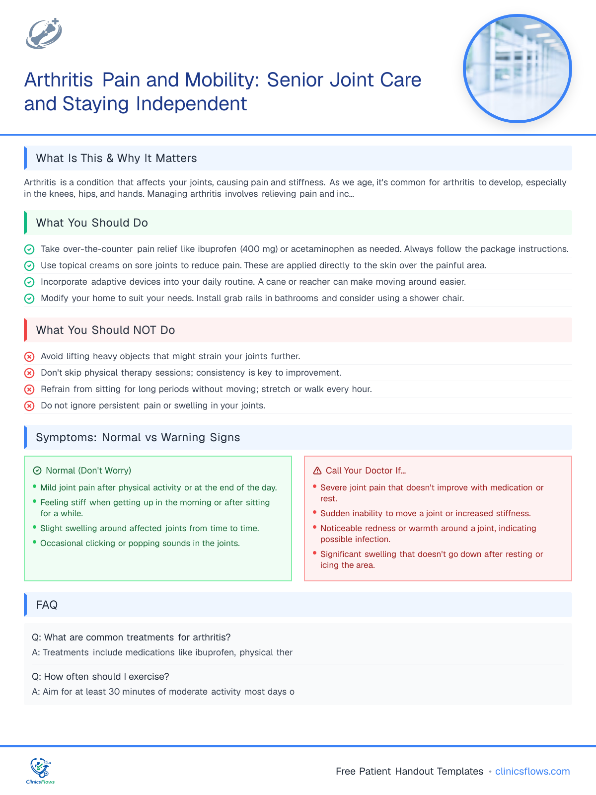 Arthritis Pain and Mobility: Senior Joint Care and Staying Independent - patient handout preview