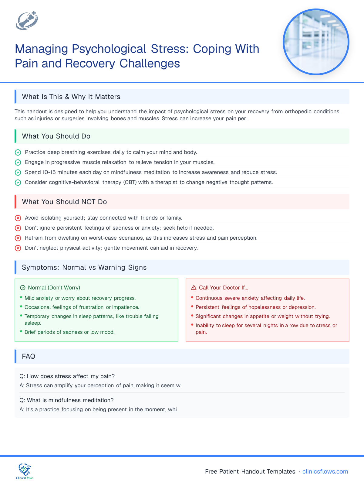 Managing Psychological Stress: Coping With Pain and Recovery Challenges - patient handout preview