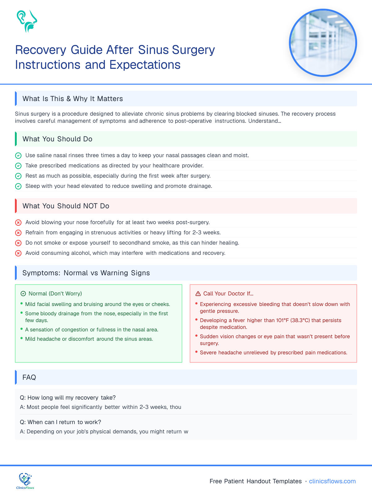 Recovery Guide After Sinus Surgery Instructions and Expectations - patient handout preview