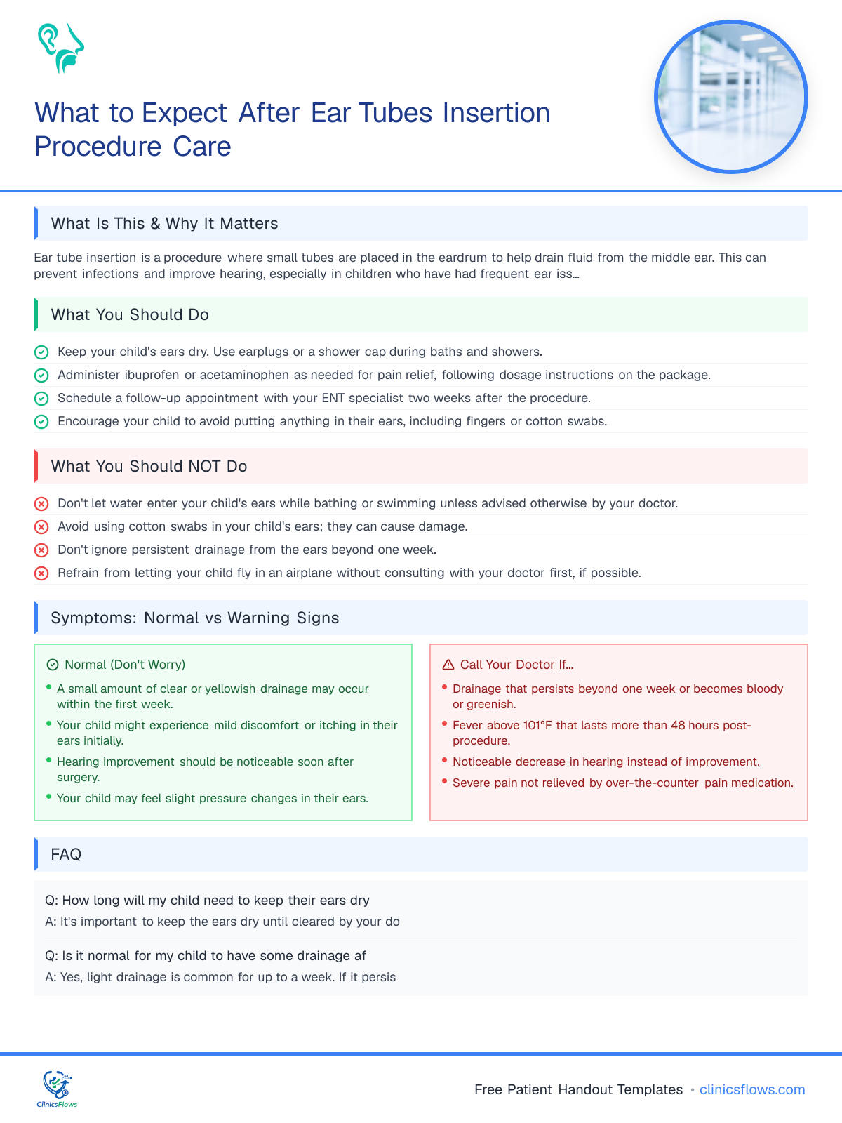 What to Expect After Ear Tubes Insertion Procedure Care - patient handout preview