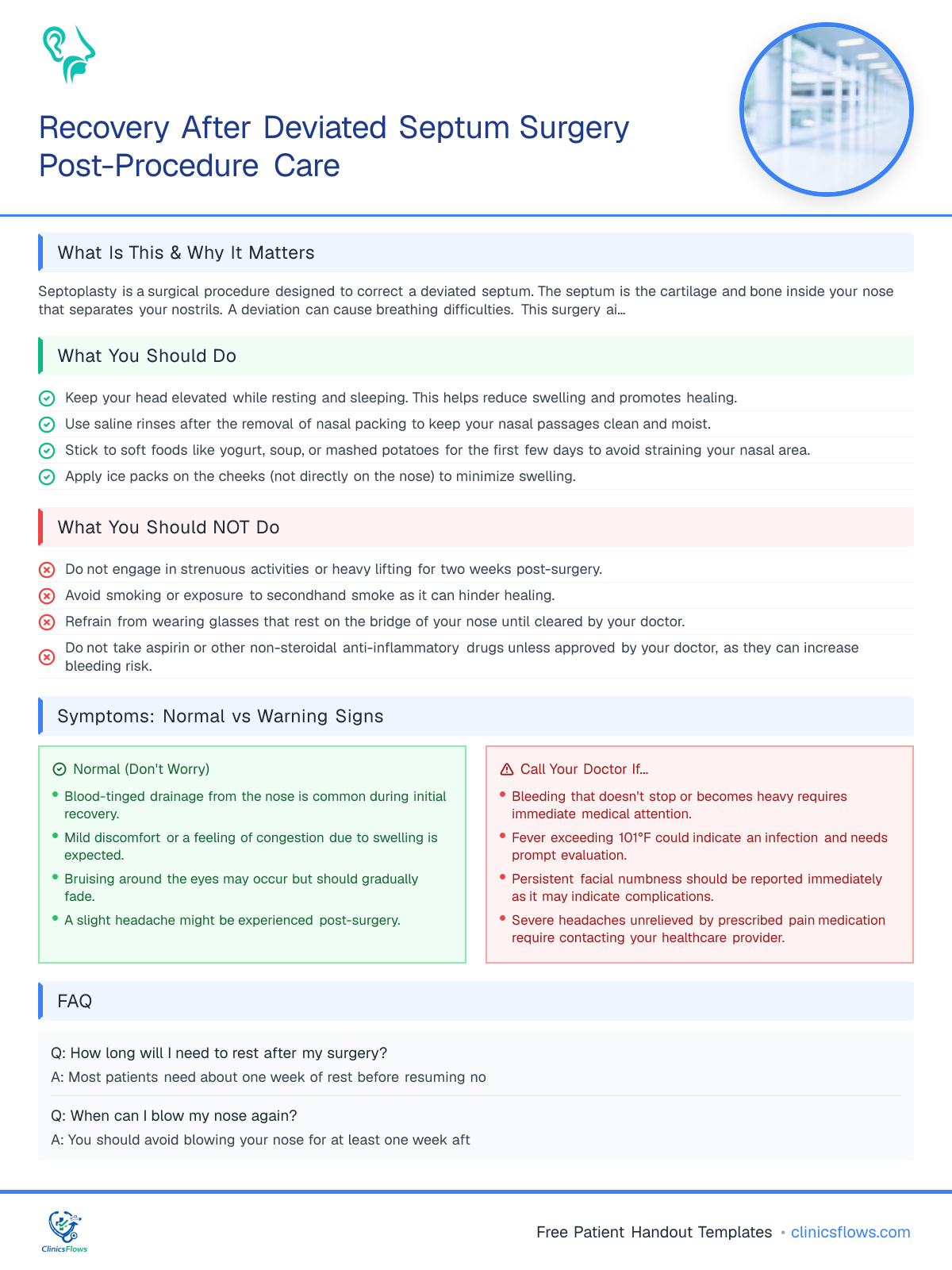 Recovery After Deviated Septum Surgery Post-Procedure Care - patient handout preview