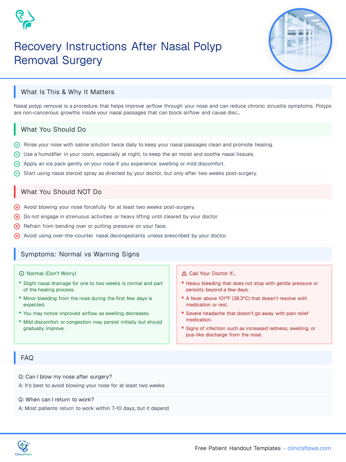 Recovery Instructions After Nasal Polyp Removal Surgery - patient handout preview