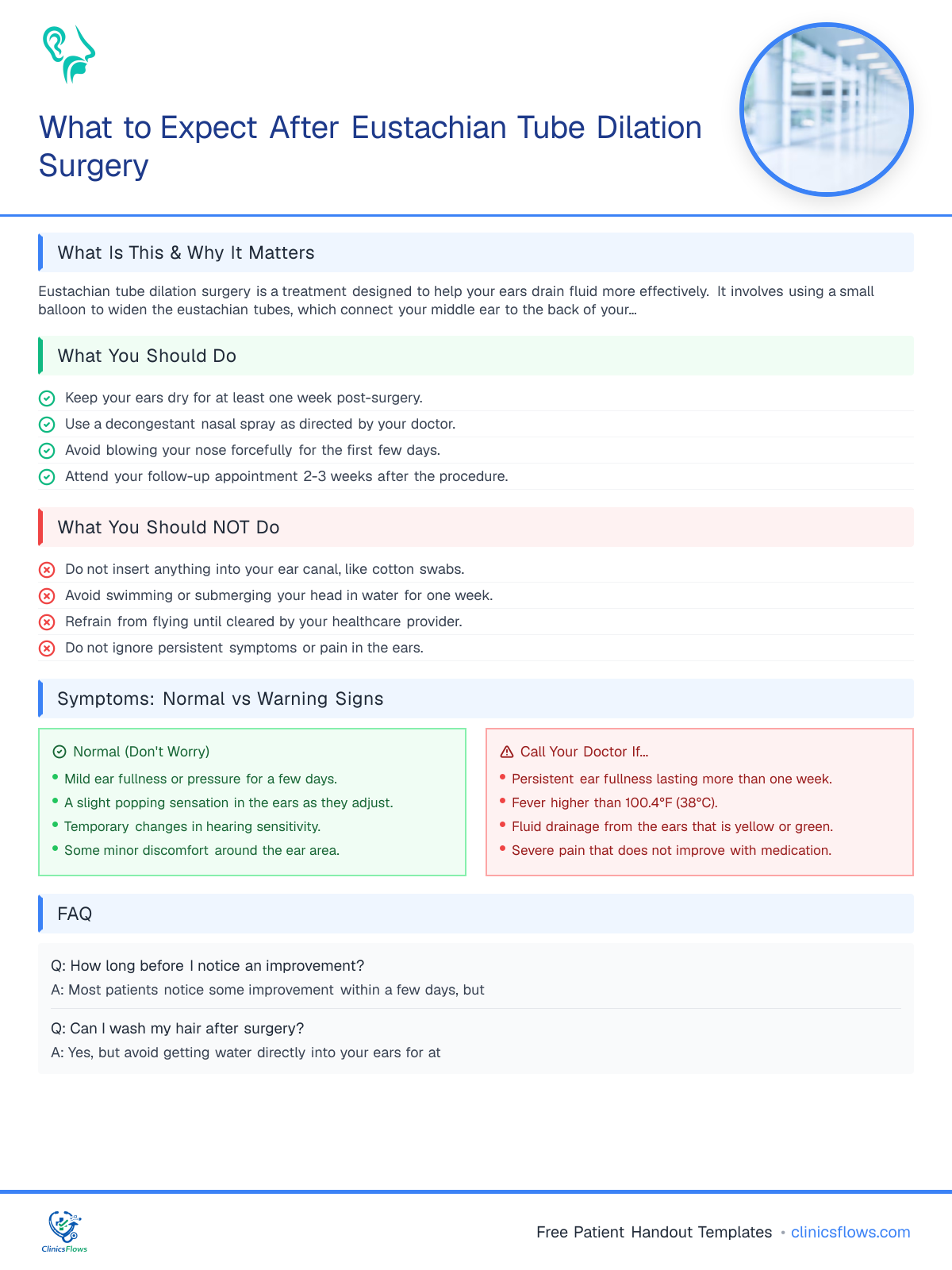 What to Expect After Eustachian Tube Dilation Surgery - patient handout preview