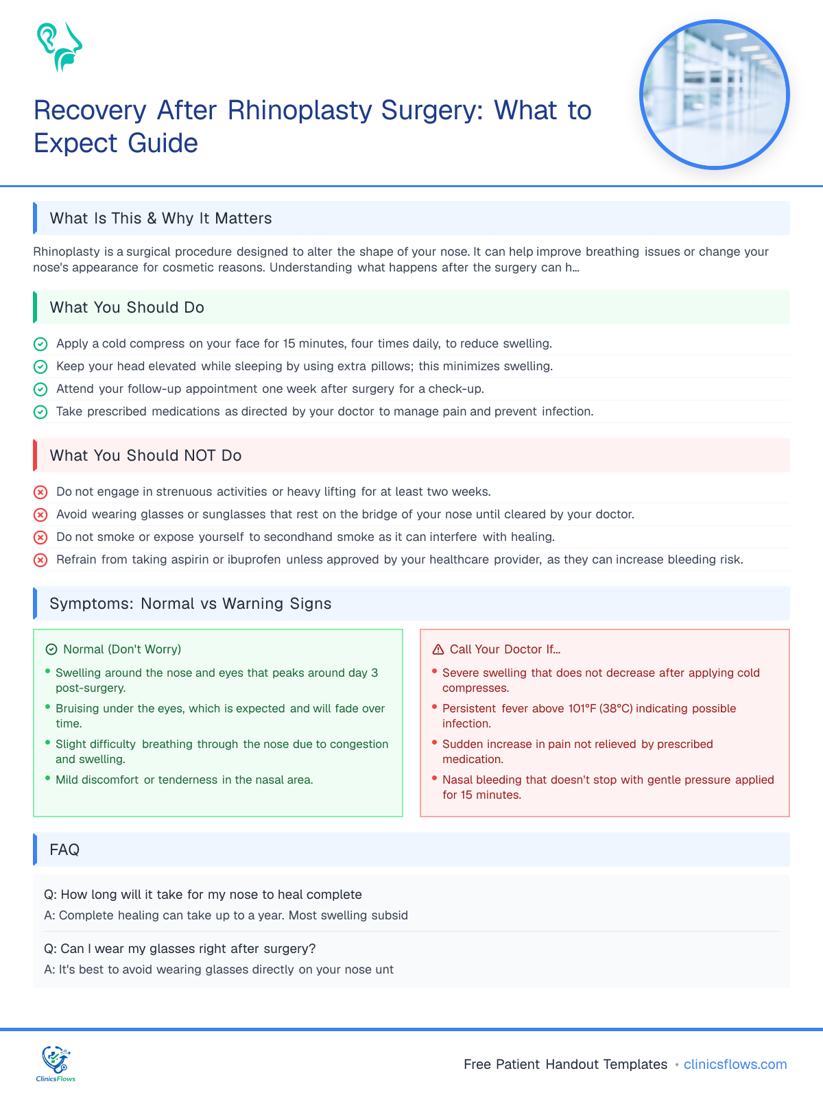 Recovery After Rhinoplasty Surgery: What to Expect Guide - patient handout preview
