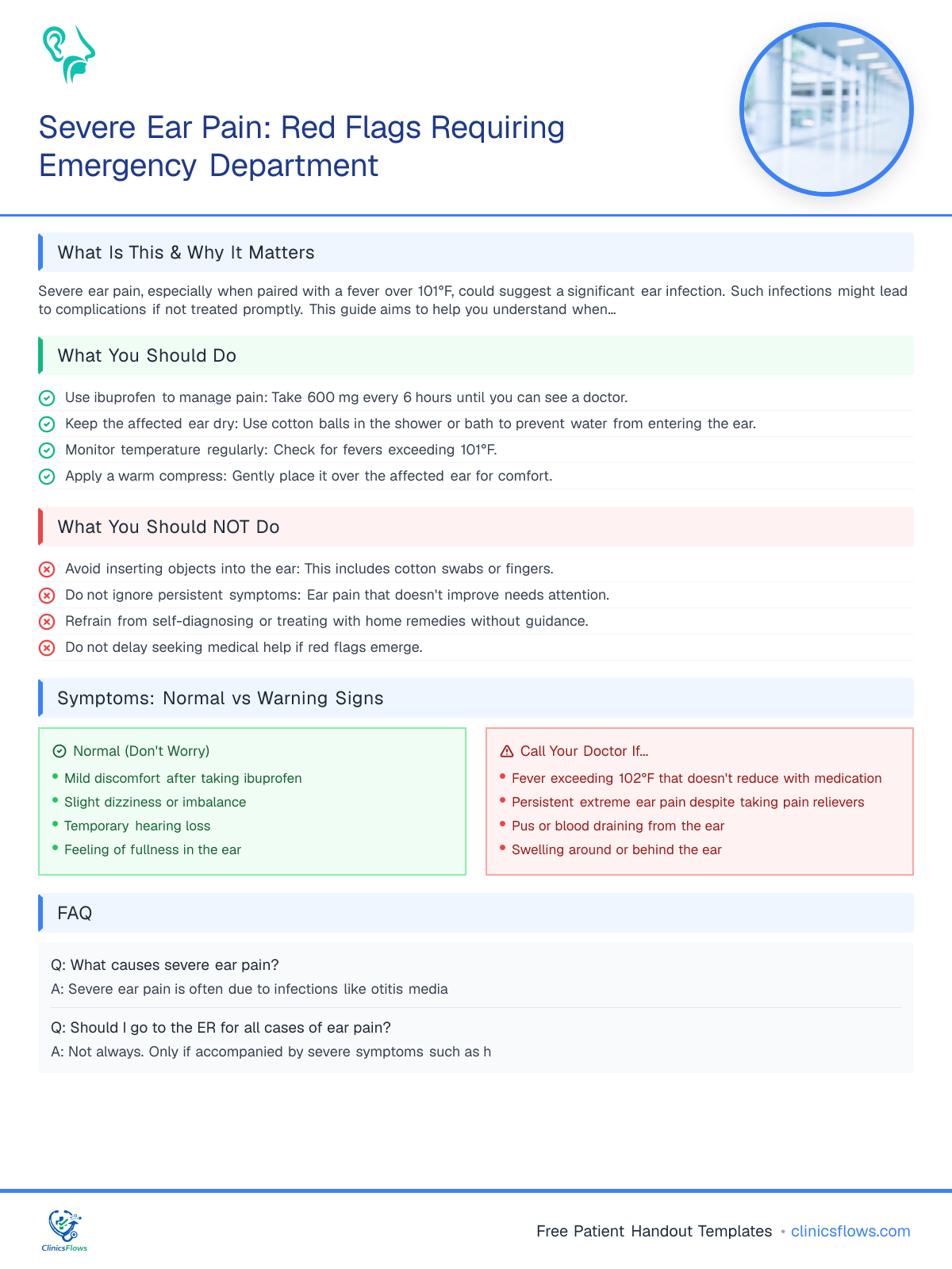 Severe Ear Pain: Red Flags Requiring Emergency Department - patient handout preview
