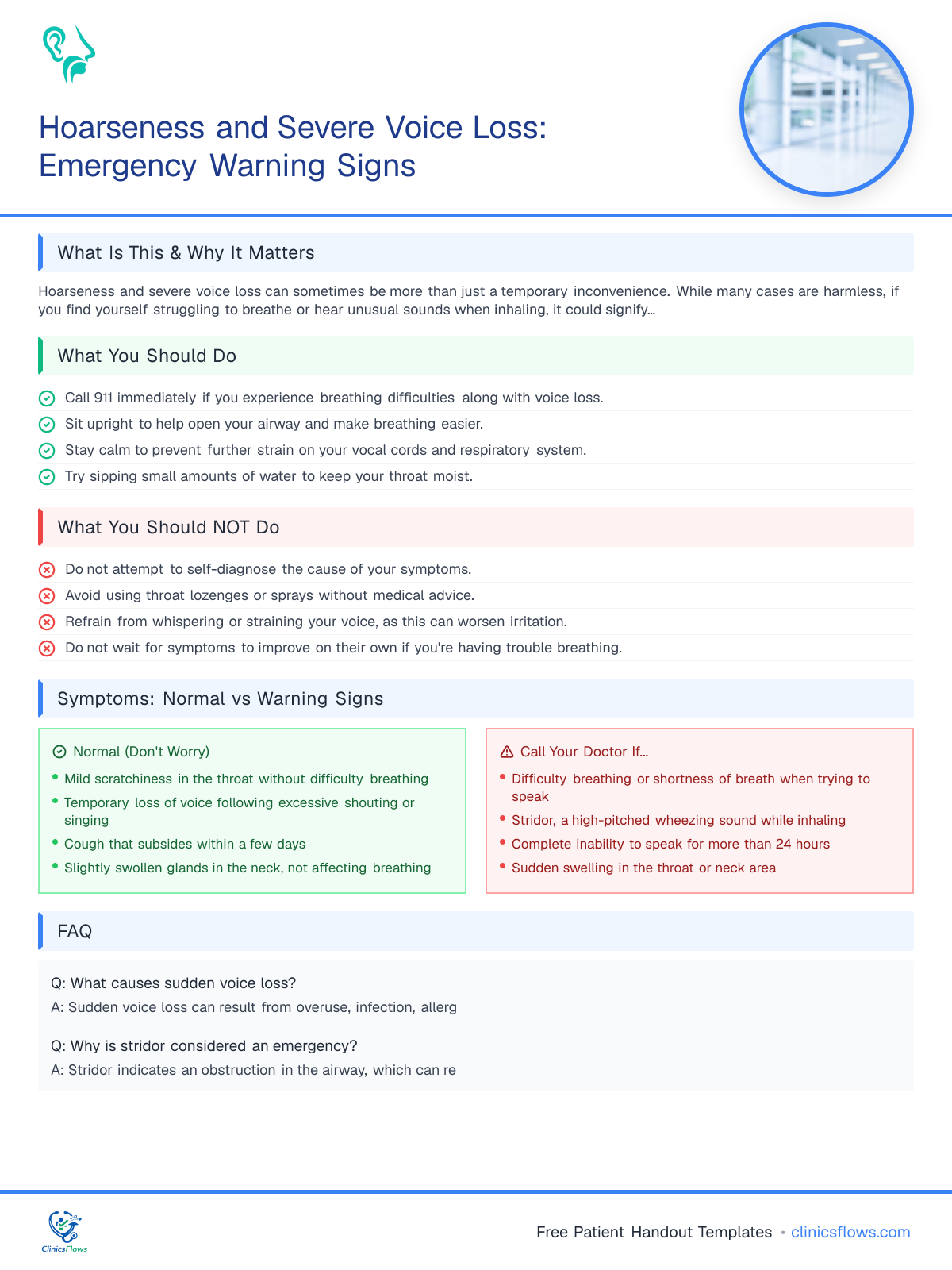 Hoarseness and Severe Voice Loss: Emergency Warning Signs - patient handout preview