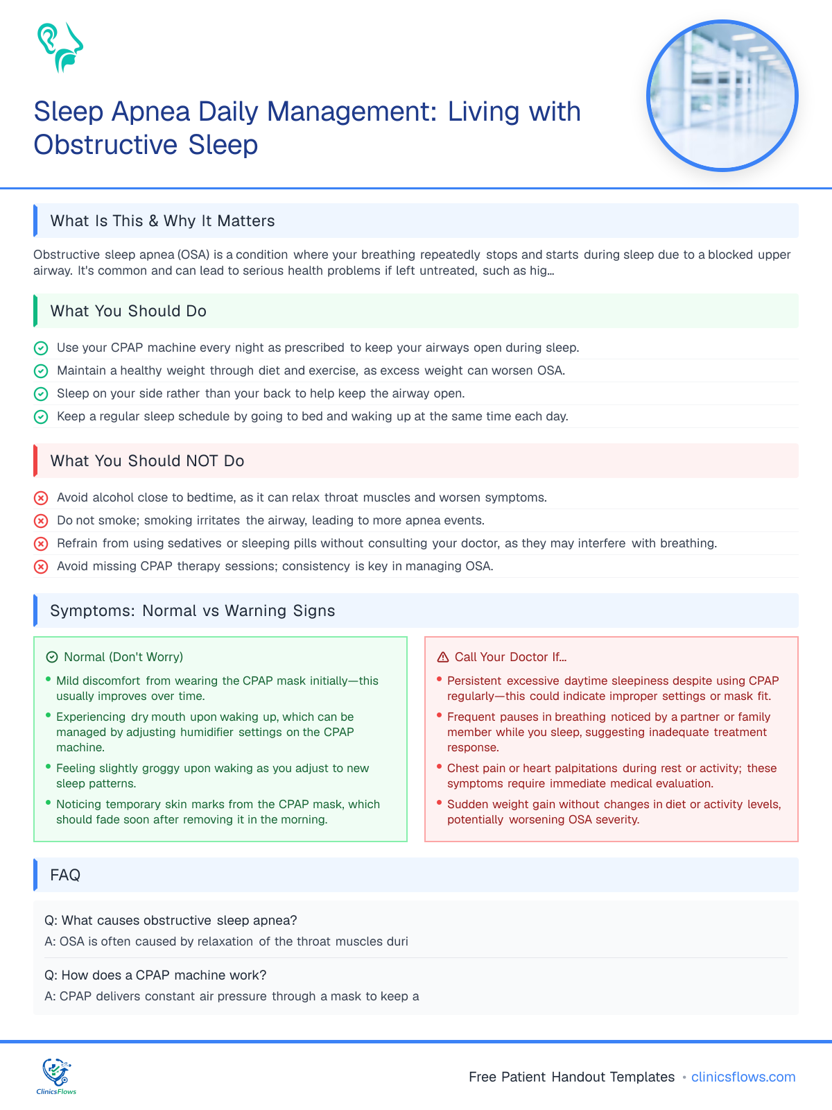 Sleep Apnea Daily Management: Living with Obstructive Sleep - patient handout preview