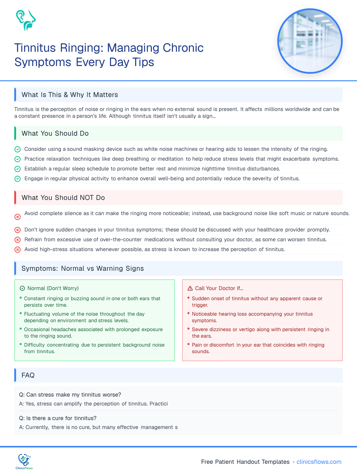 Tinnitus Ringing: Managing Chronic Symptoms Every Day Tips - patient handout preview