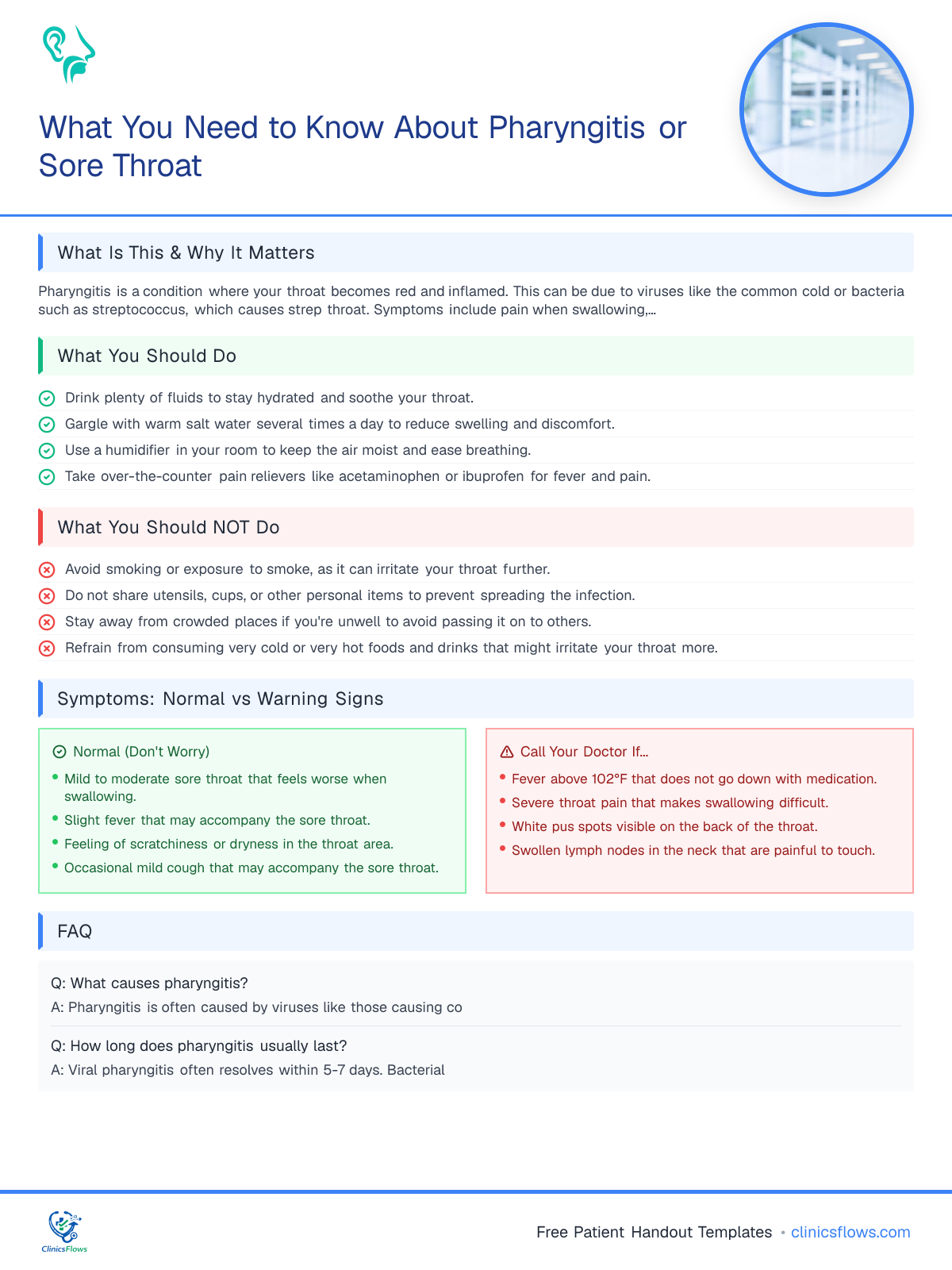 What You Need to Know About Pharyngitis or Sore Throat - patient handout preview