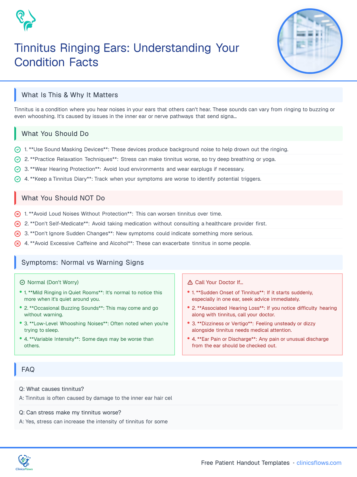Tinnitus Ringing Ears: Understanding Your Condition Facts - patient handout preview