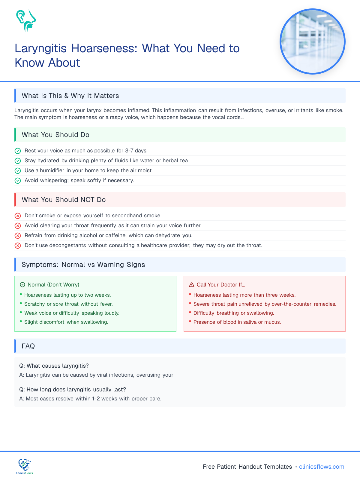 Laryngitis Hoarseness: What You Need to Know About - patient handout preview