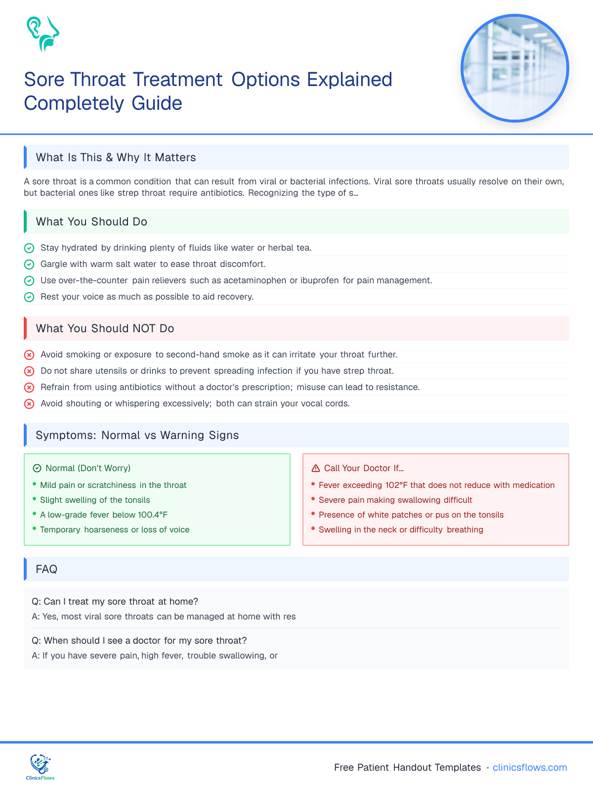 Sore Throat Treatment Options Explained Completely Guide - patient handout preview