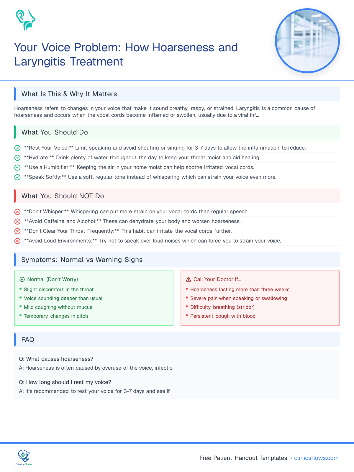 Your Voice Problem: How Hoarseness and Laryngitis Treatment - patient handout preview