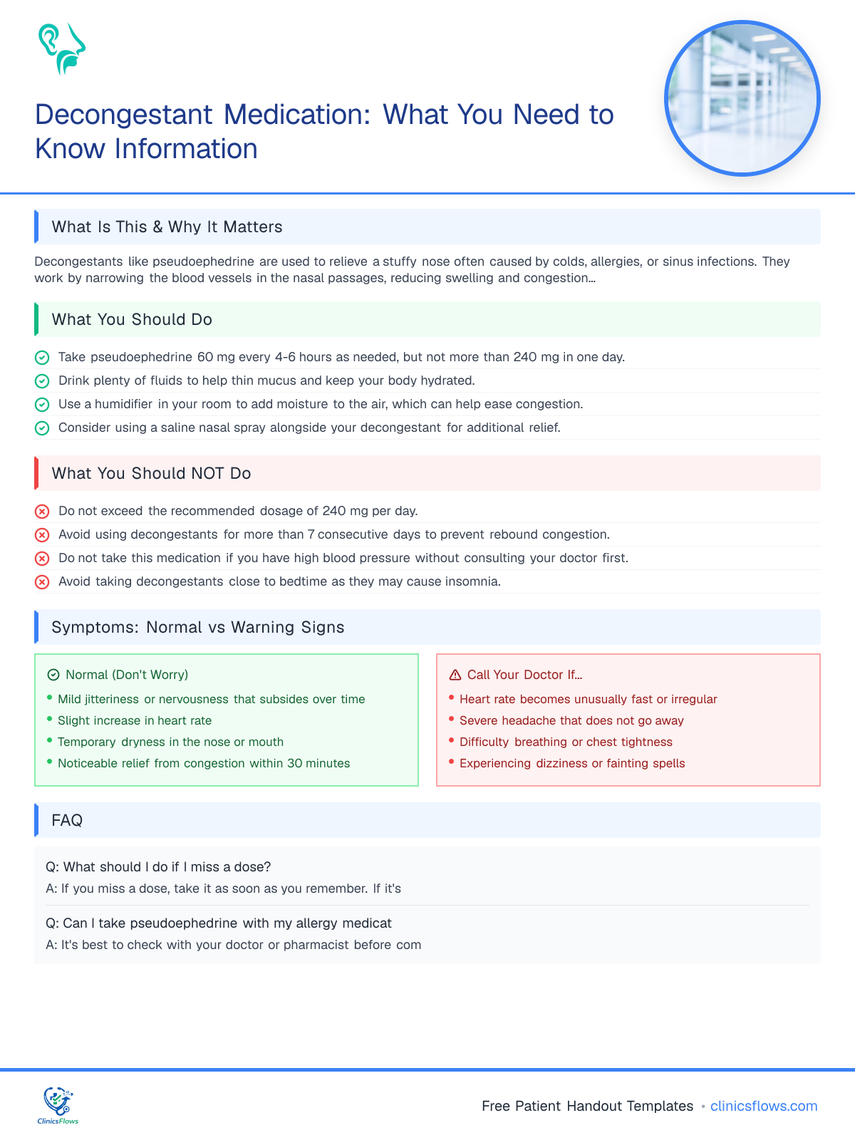 Decongestant Medication: What You Need to Know Information - patient handout preview
