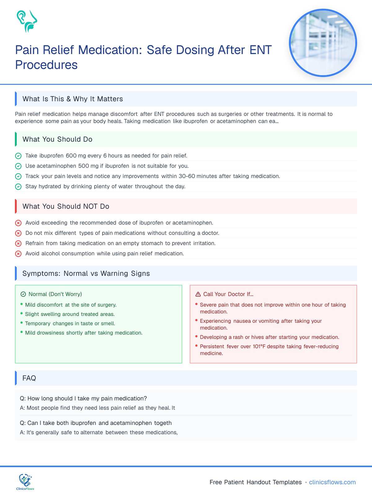 Pain Relief Medication: Safe Dosing After ENT Procedures - patient handout preview