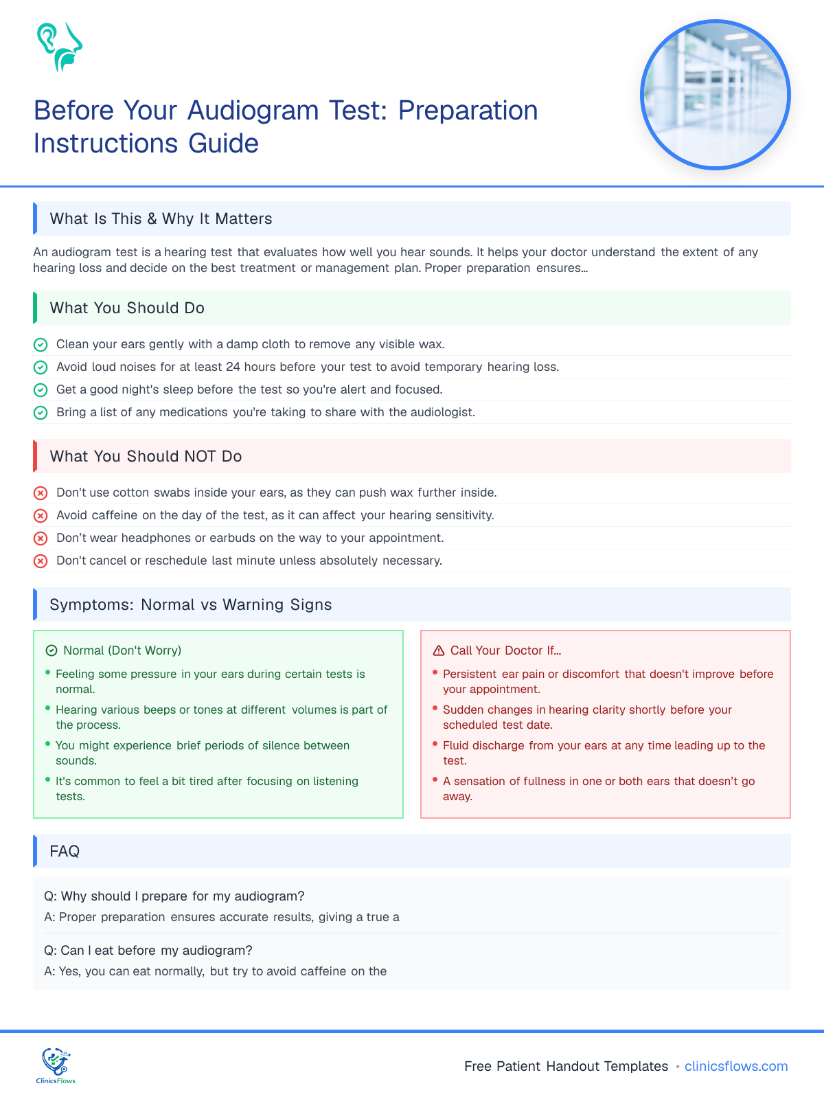 Before Your Audiogram Test: Preparation Instructions Guide - patient handout preview
