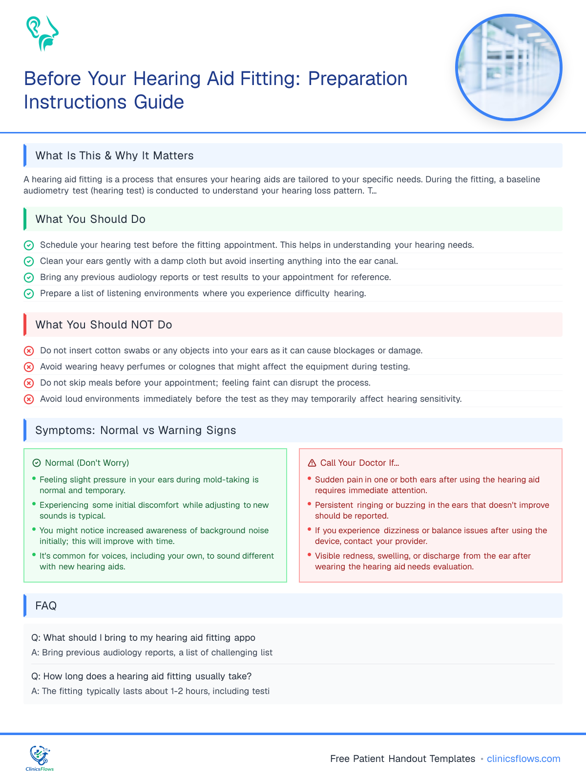Before Your Hearing Aid Fitting: Preparation Instructions Guide - patient handout preview