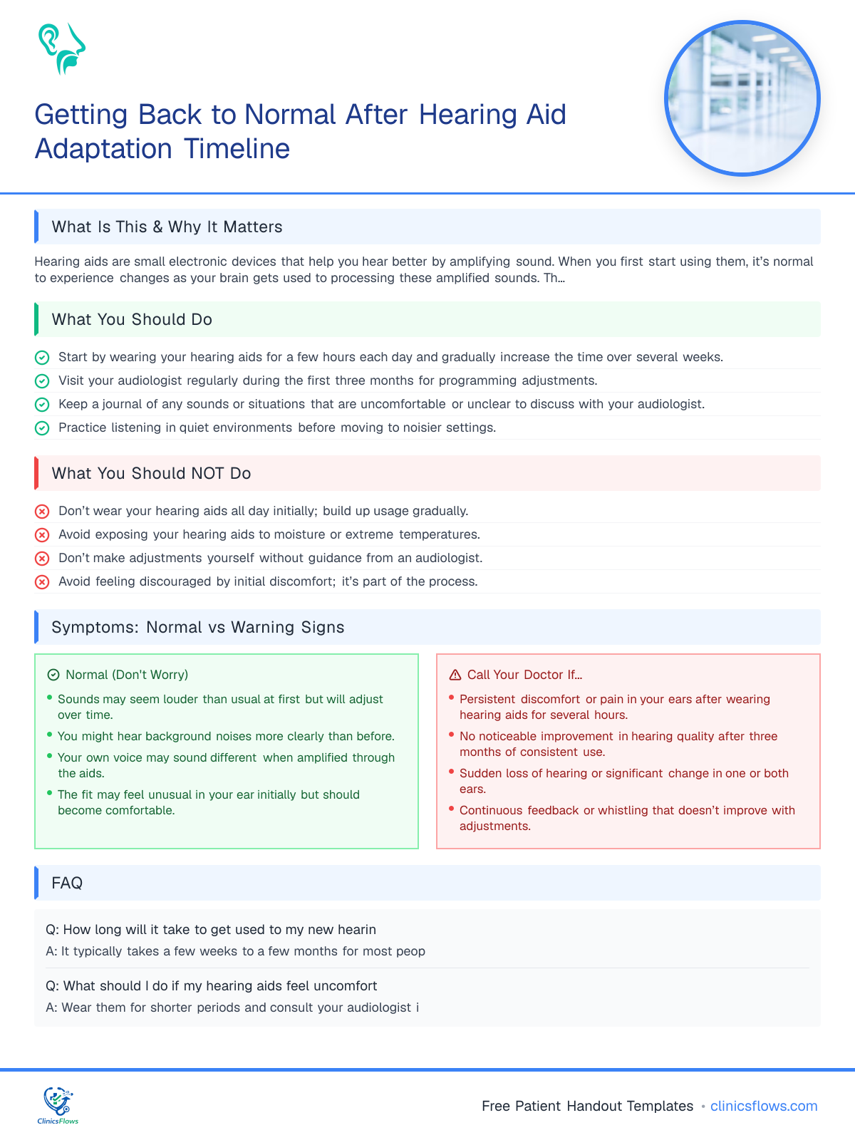 Getting Back to Normal After Hearing Aid Adaptation Timeline - patient handout preview