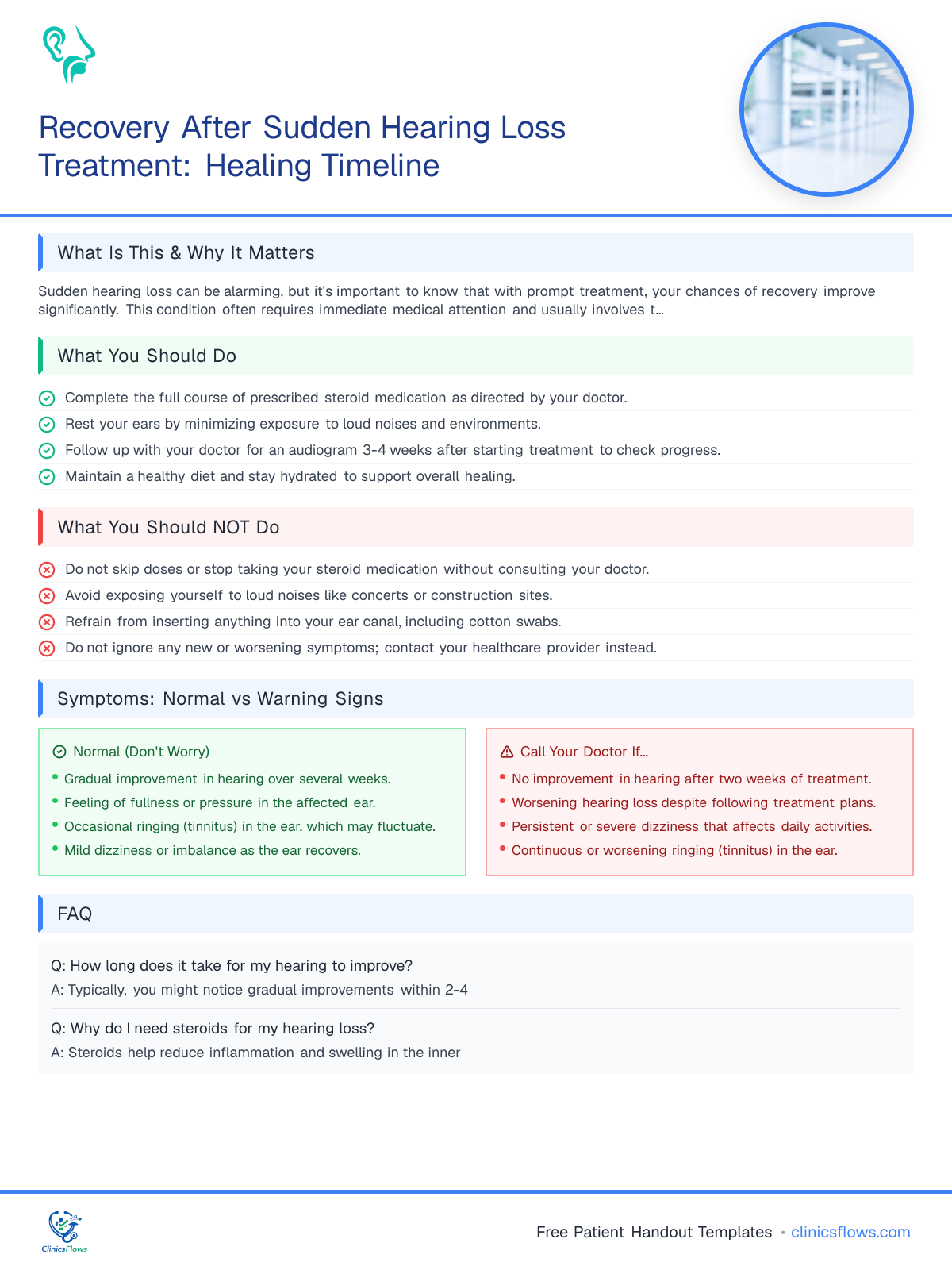 Recovery After Sudden Hearing Loss Treatment: Healing Timeline - patient handout preview