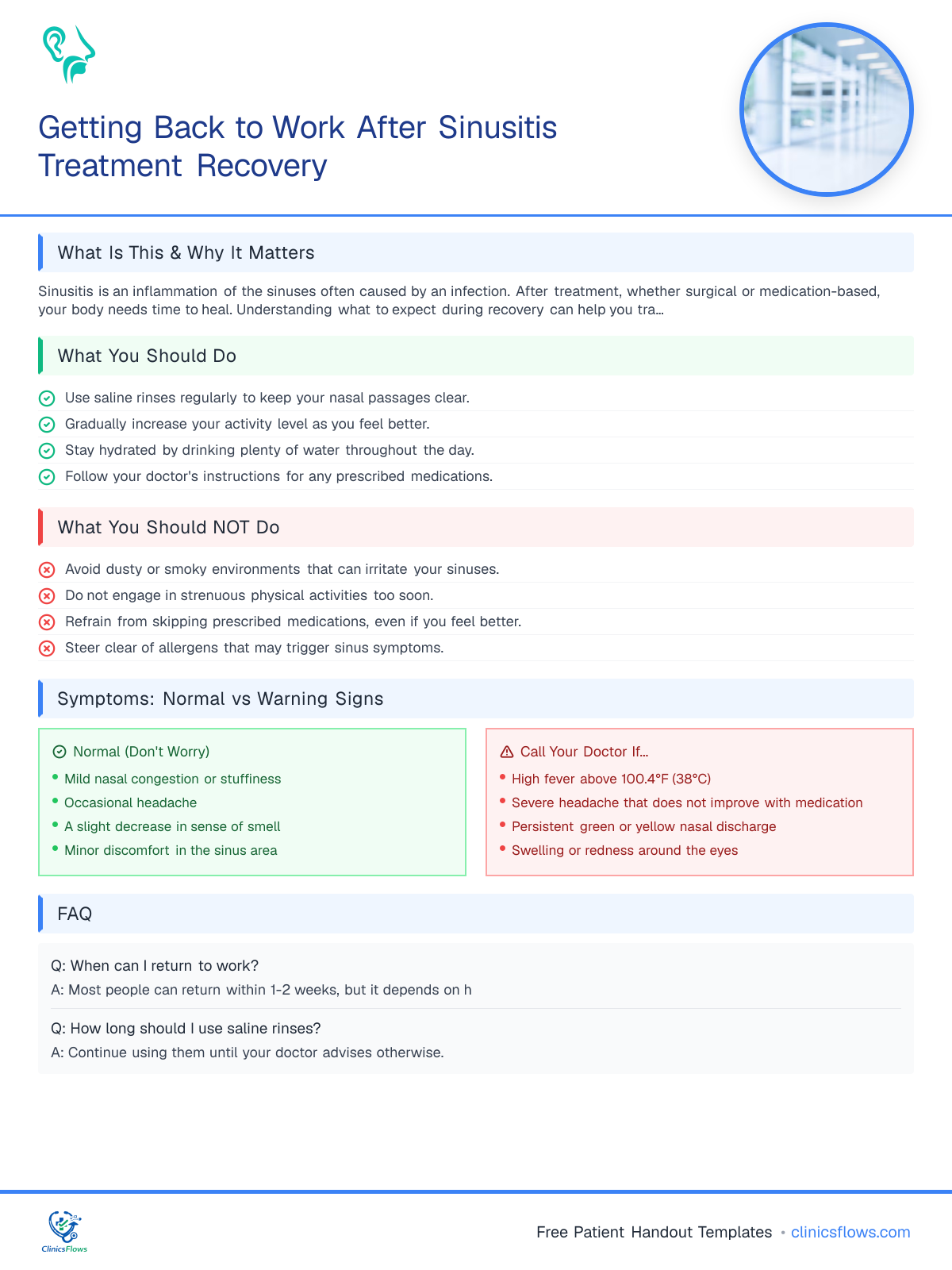 Getting Back to Work After Sinusitis Treatment Recovery - patient handout preview