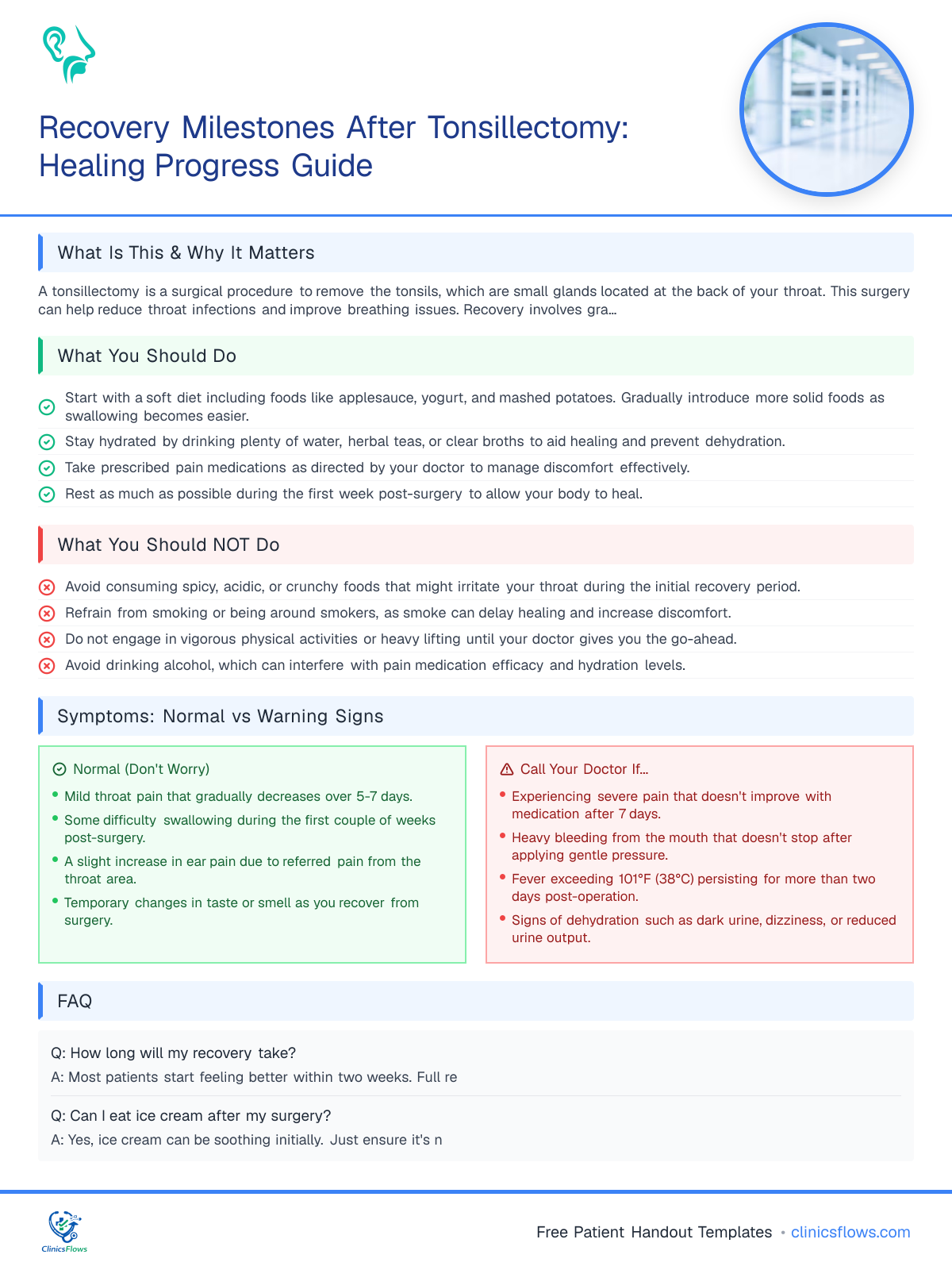Recovery Milestones After Tonsillectomy: Healing Progress Guide - patient handout preview