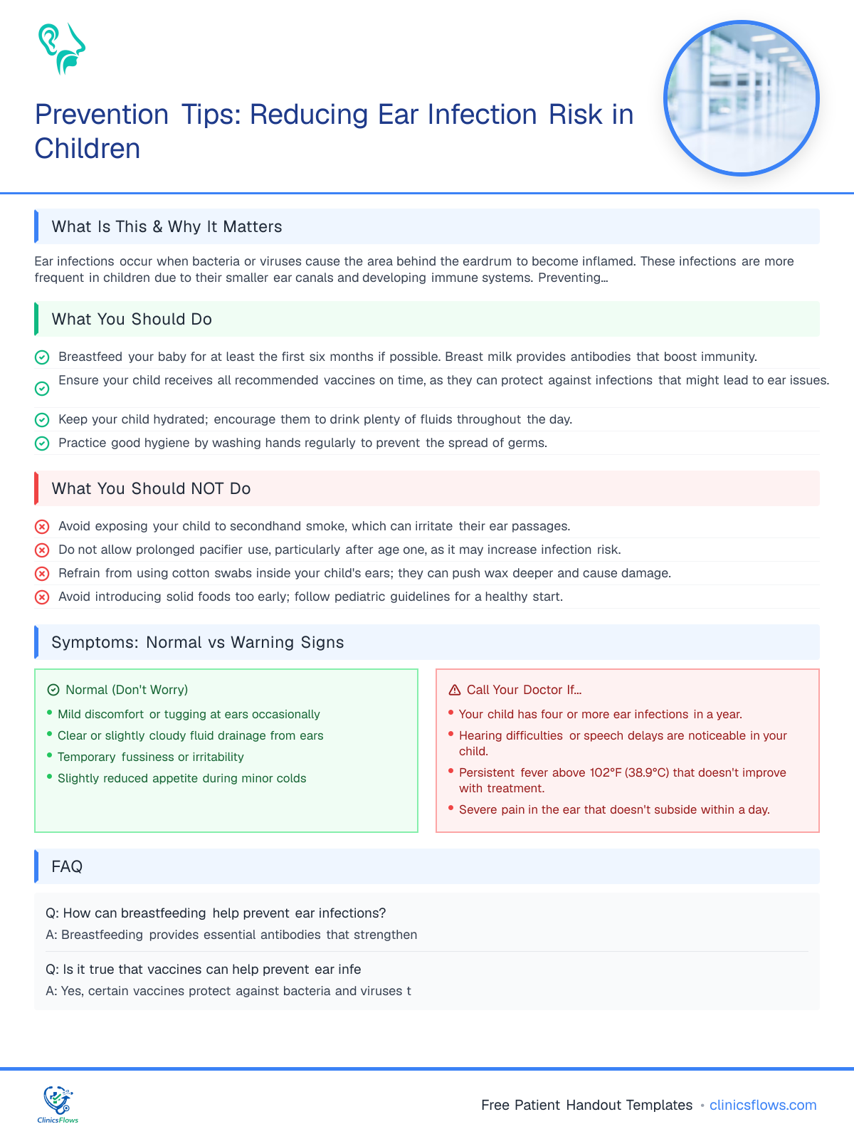 Prevention Tips: Reducing Ear Infection Risk in Children - patient handout preview