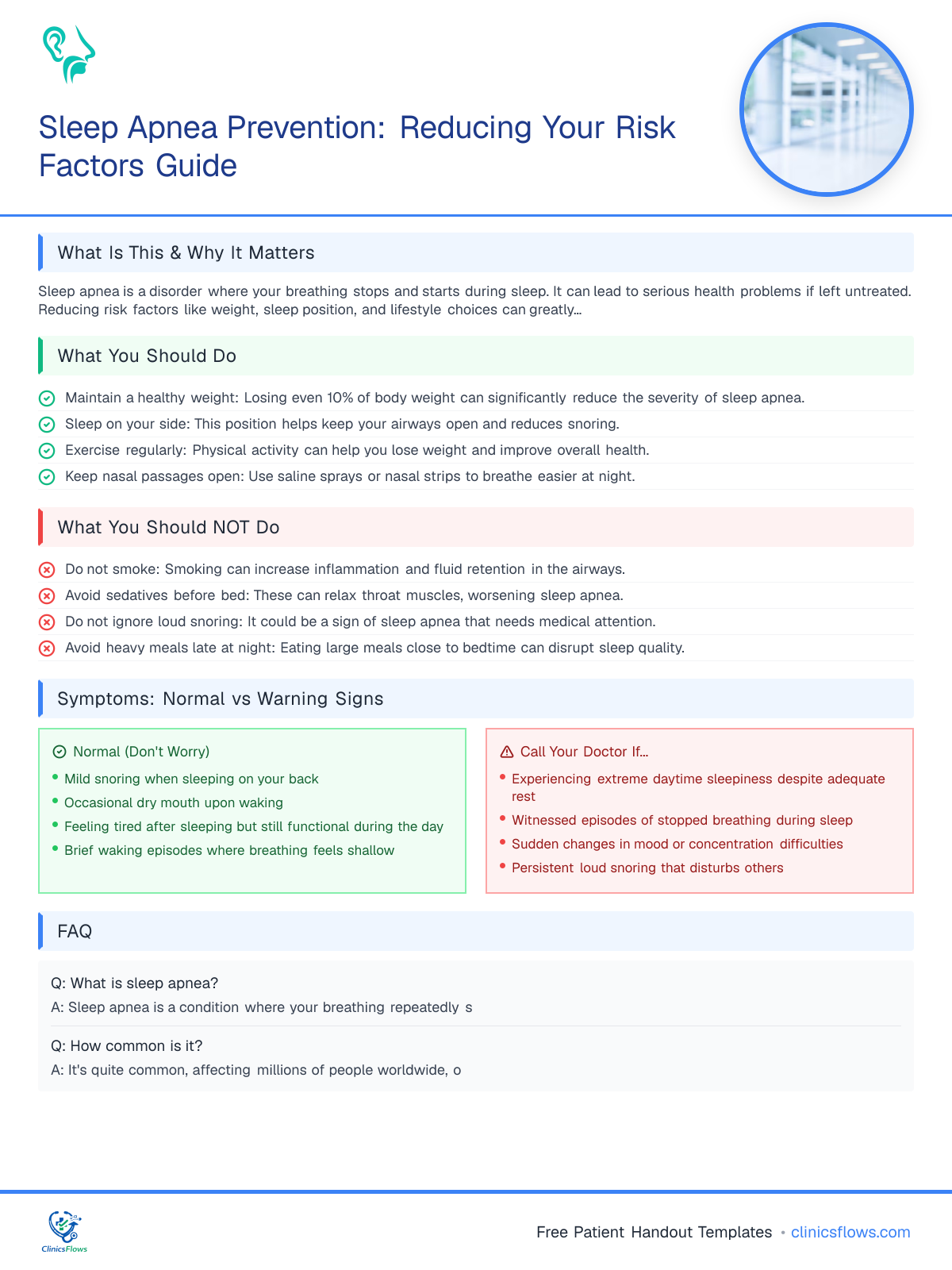 Sleep Apnea Prevention: Reducing Your Risk Factors Guide - patient handout preview