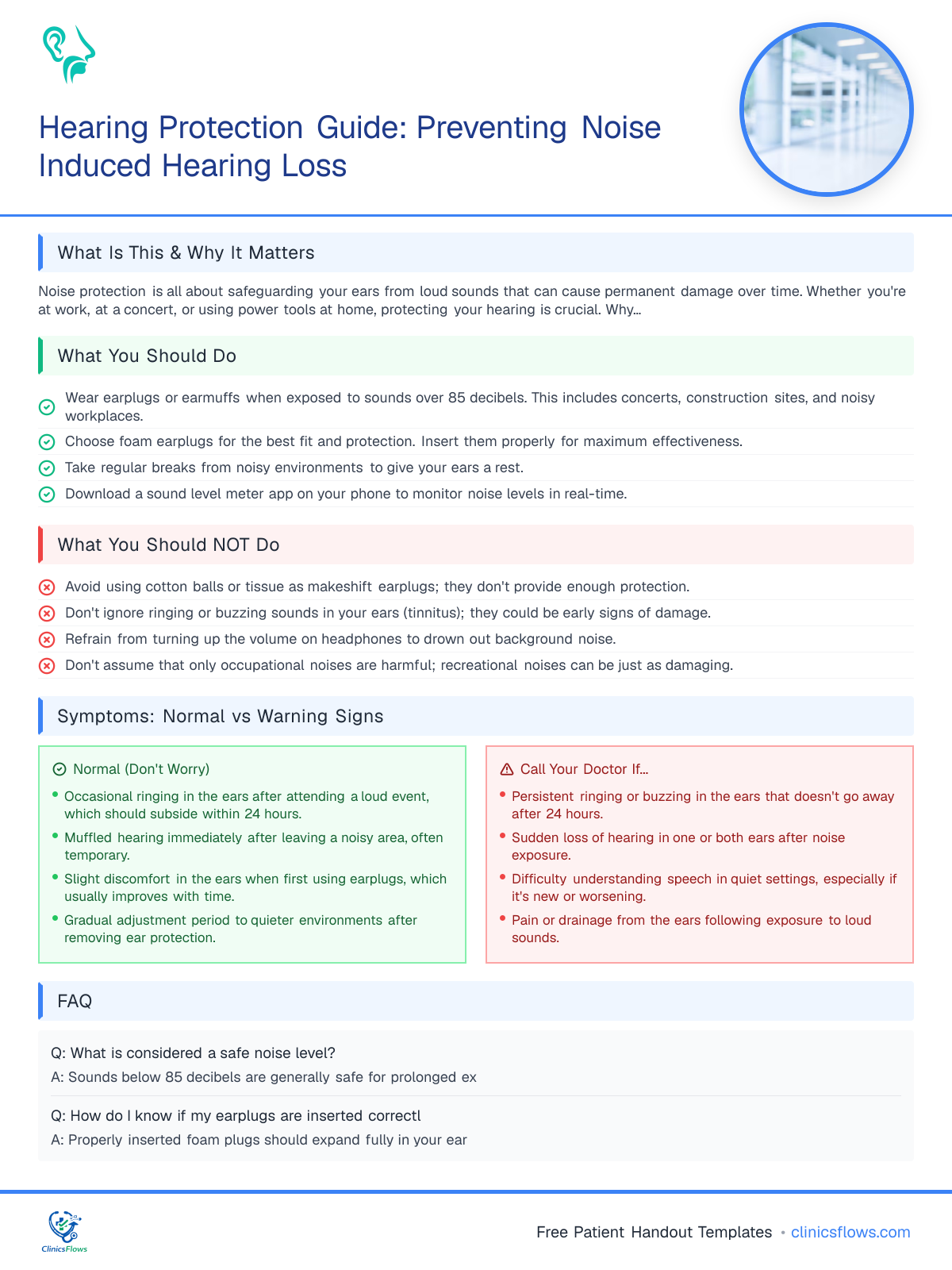 Hearing Protection Guide: Preventing Noise Induced Hearing Loss - patient handout preview