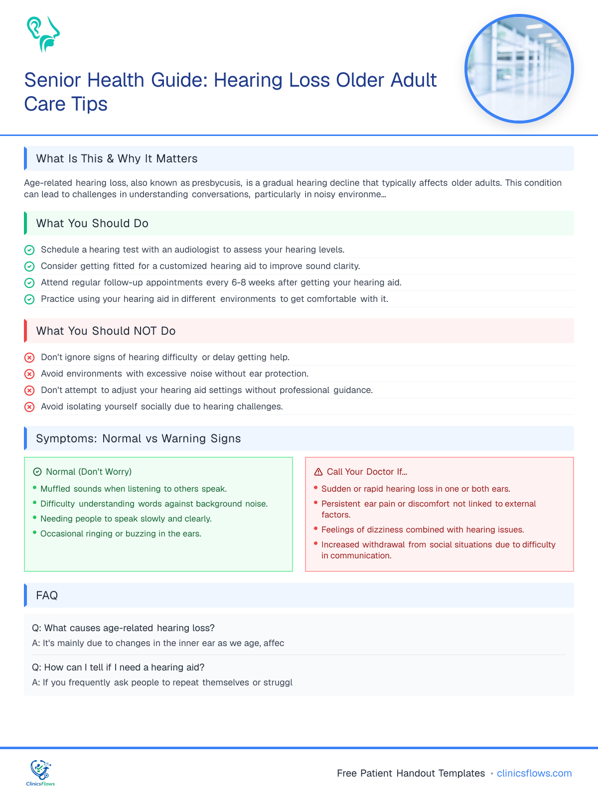 Senior Health Guide: Hearing Loss Older Adult Care Tips - patient handout preview