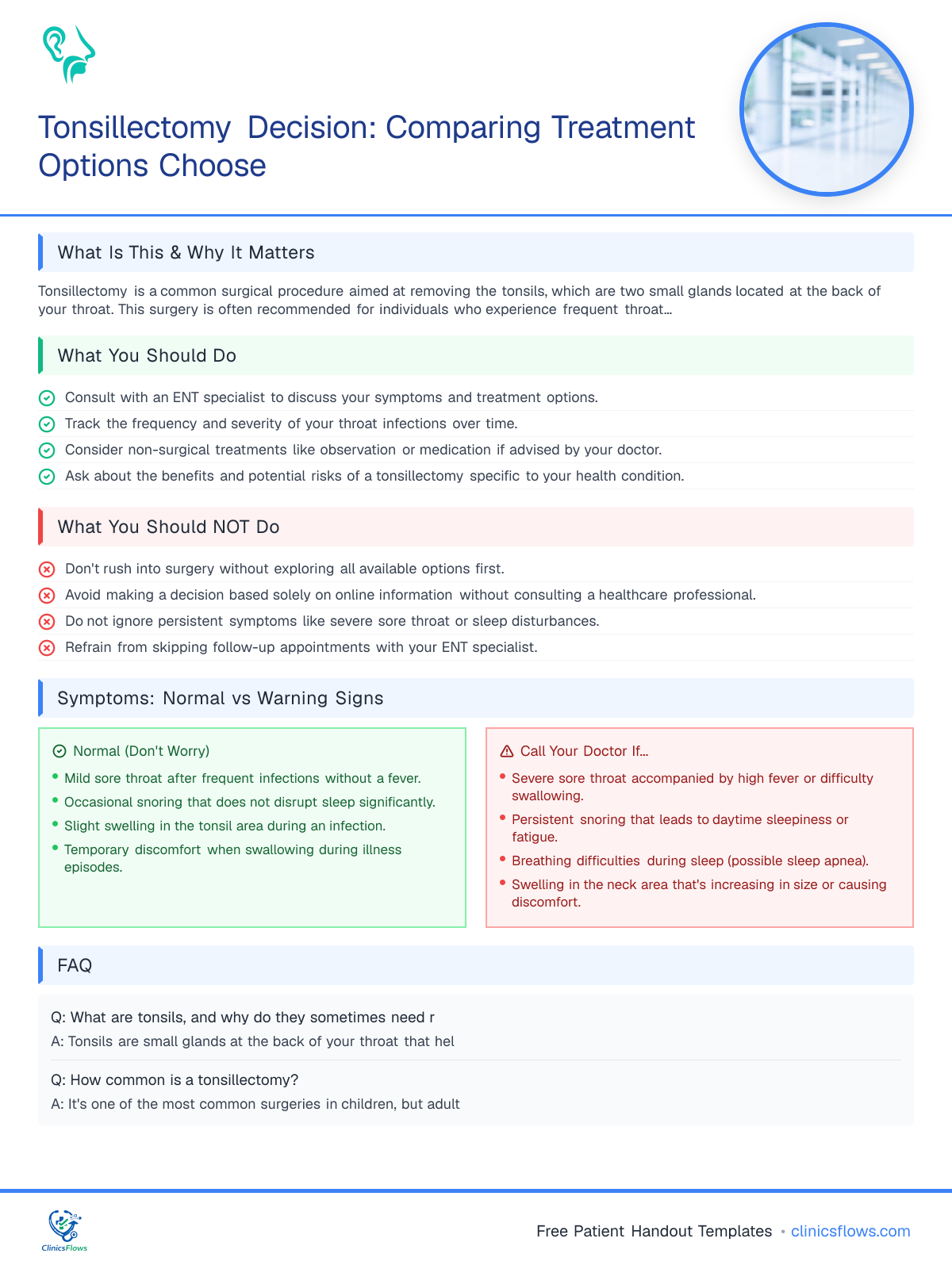 Tonsillectomy Decision: Comparing Treatment Options Choose - patient handout preview