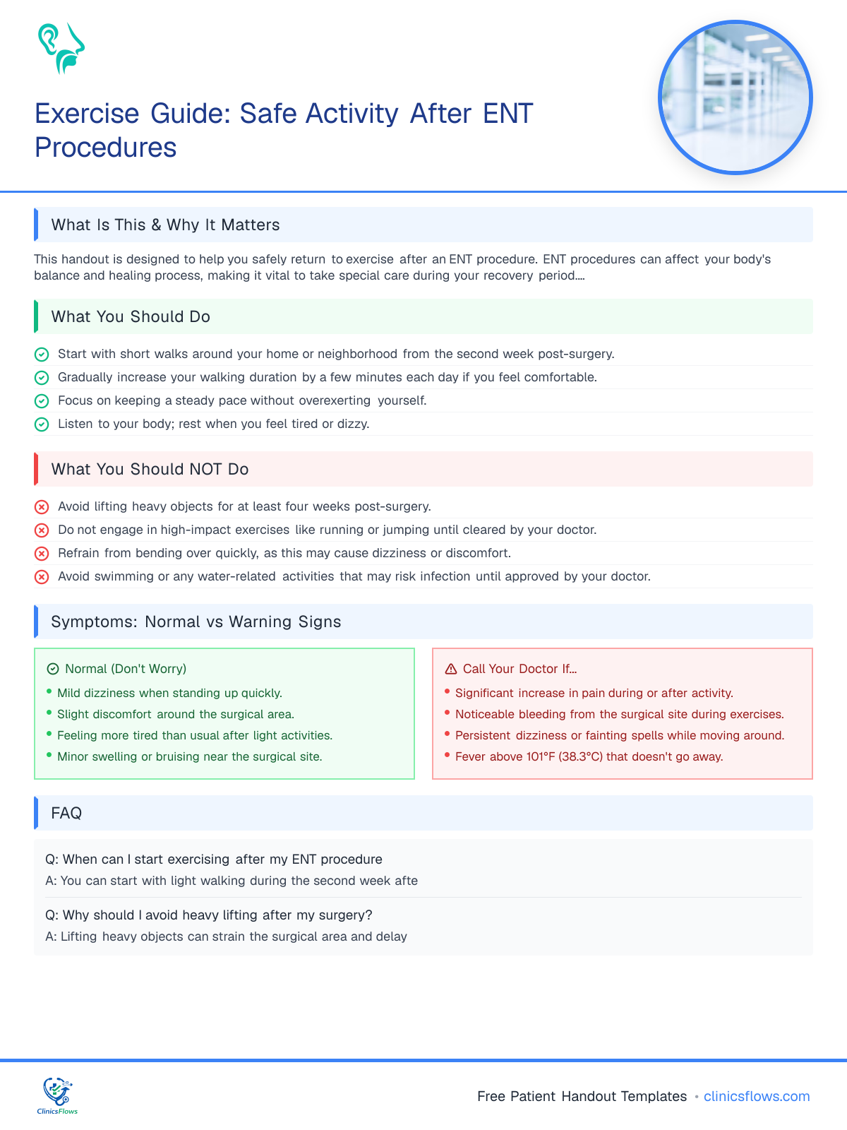 Exercise Guide: Safe Activity After ENT Procedures - patient handout preview