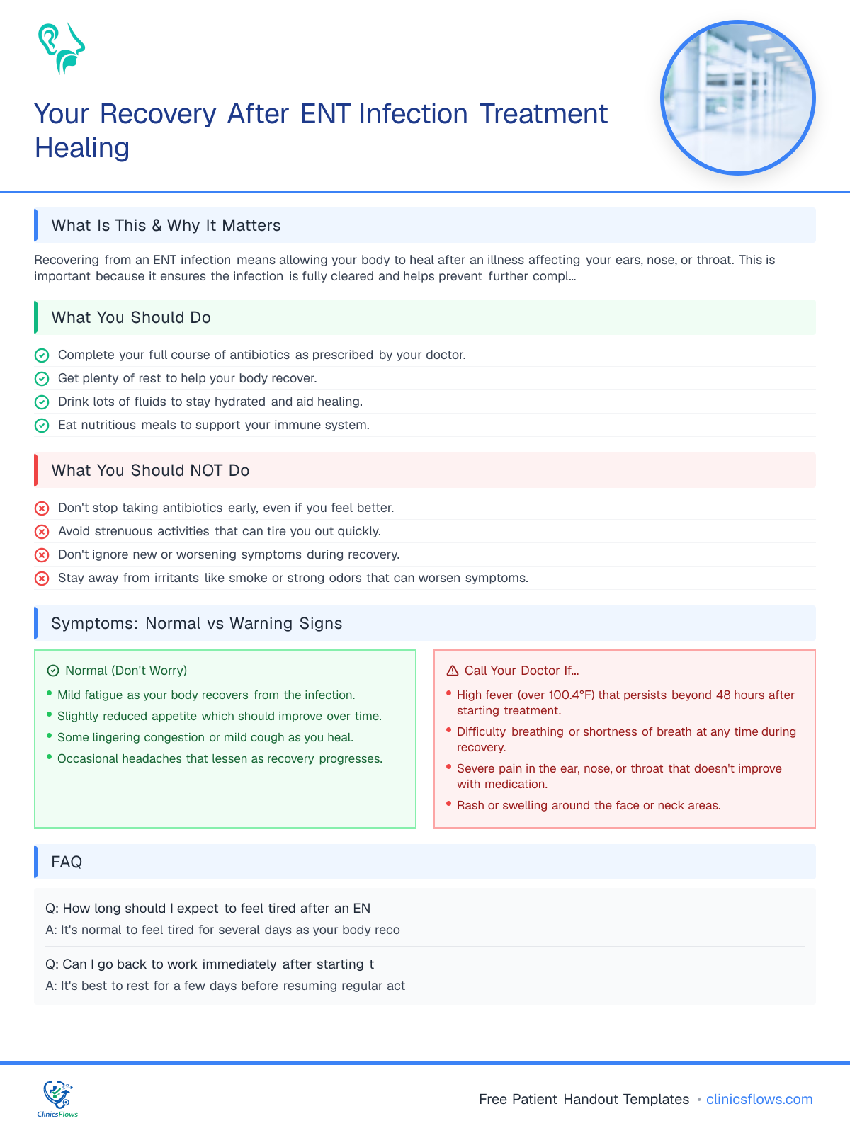 Your Recovery After ENT Infection Treatment Healing - patient handout preview
