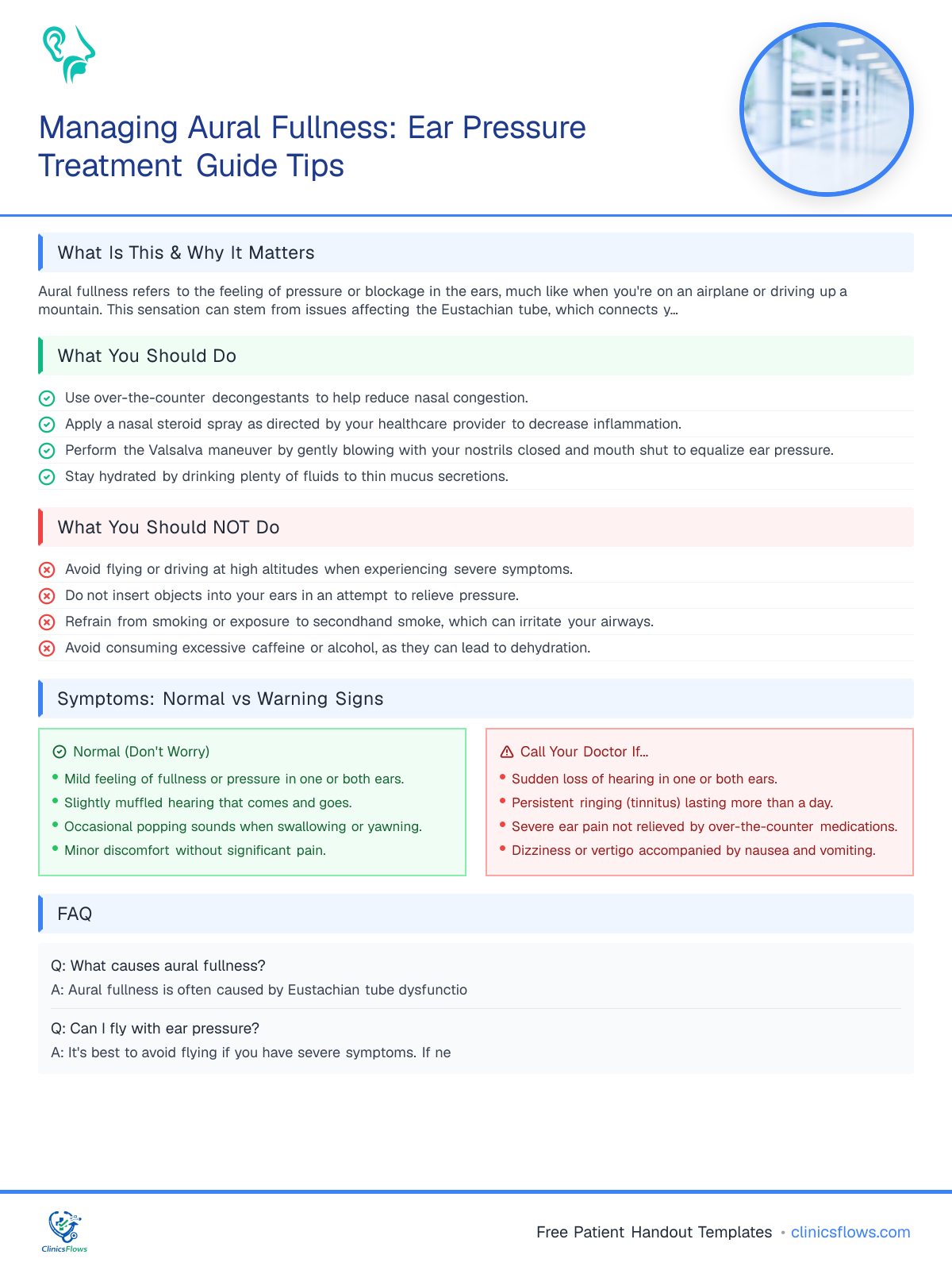 Managing Aural Fullness: Ear Pressure Treatment Guide Tips - patient handout preview
