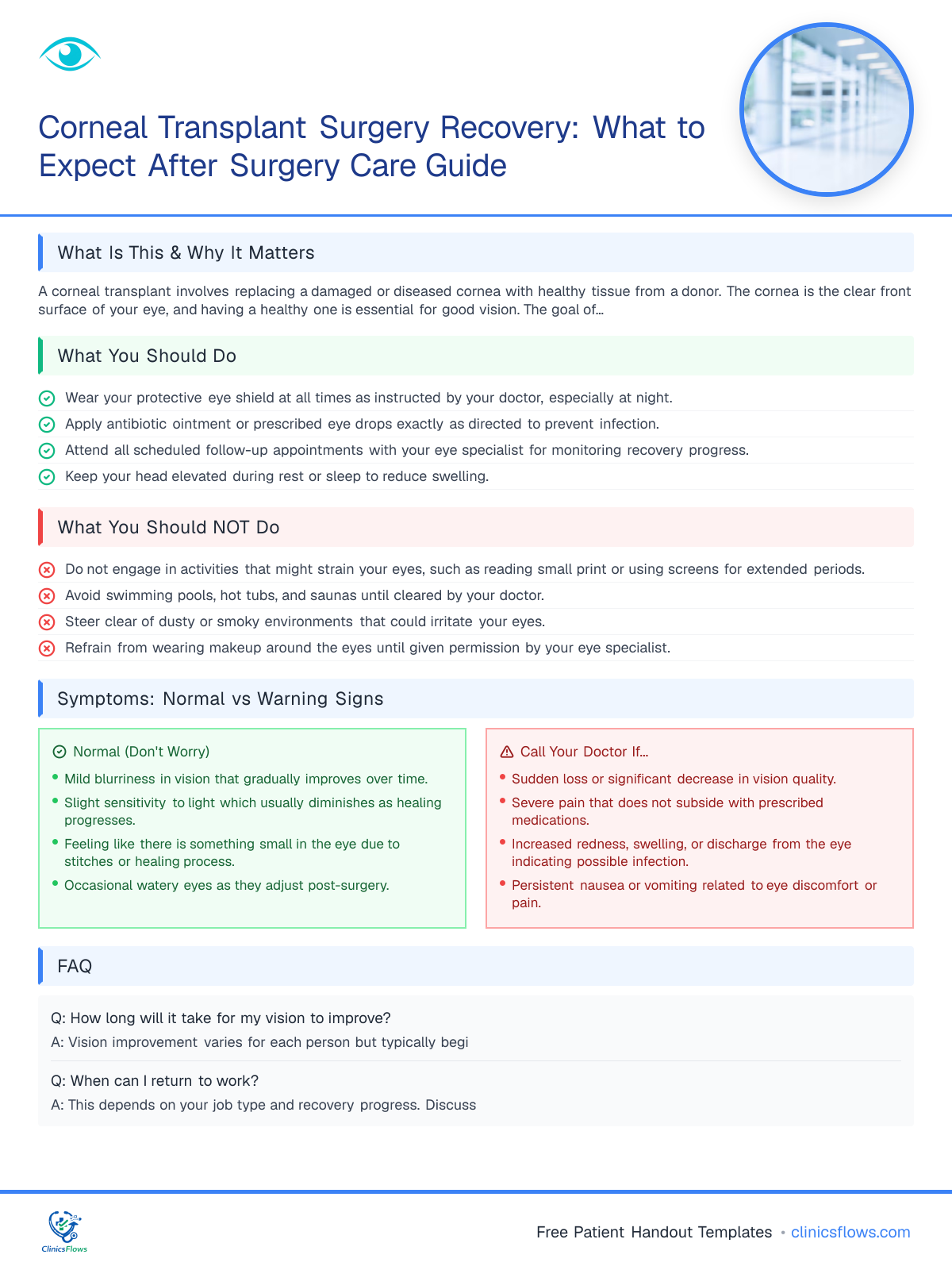Corneal Transplant Surgery Recovery: What to Expect After Surgery Care Guide - patient handout preview