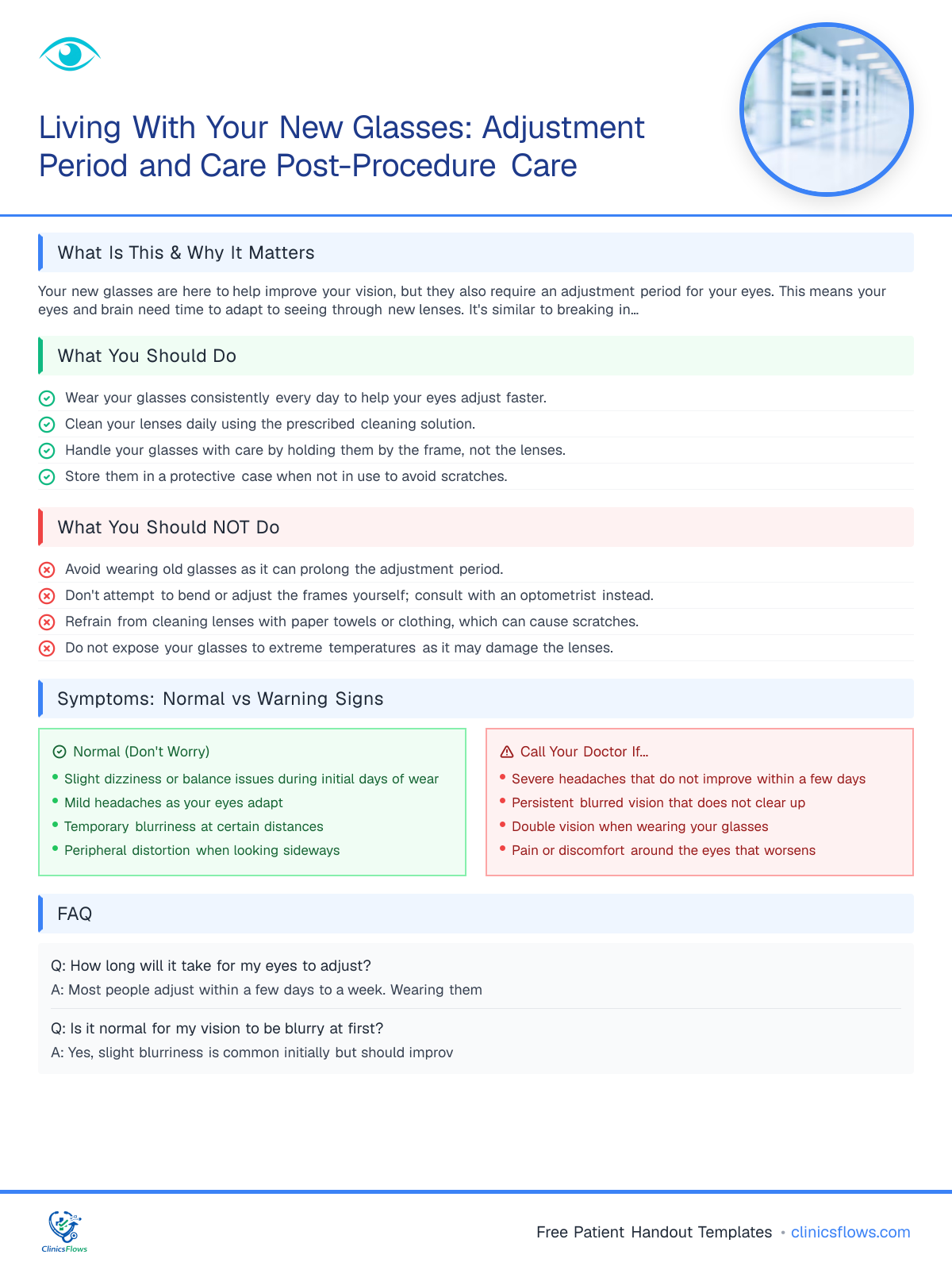 Living With Your New Glasses: Adjustment Period and Care Post-Procedure Care - patient handout preview