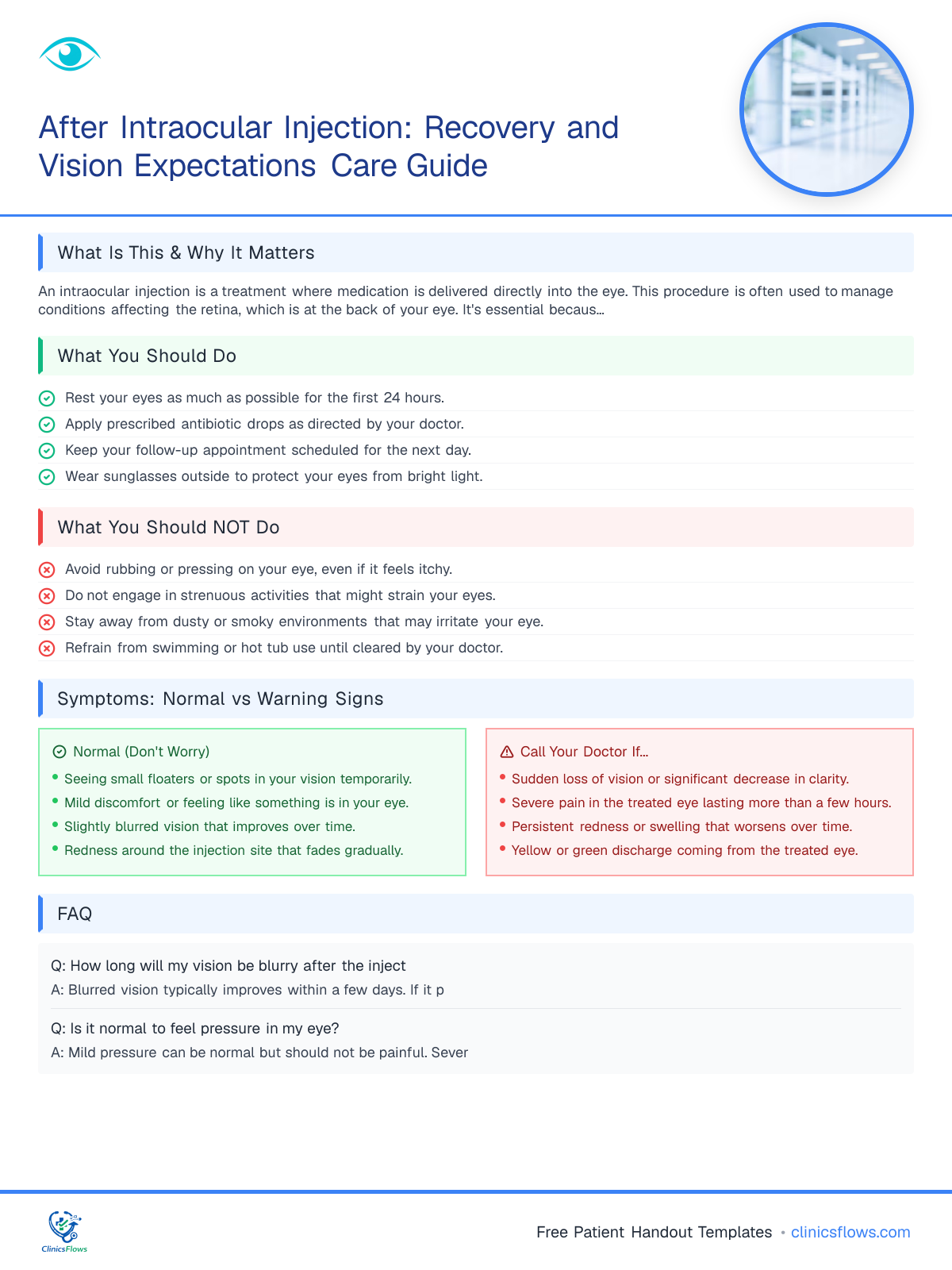 After Intraocular Injection: Recovery and Vision Expectations Care Guide - patient handout preview