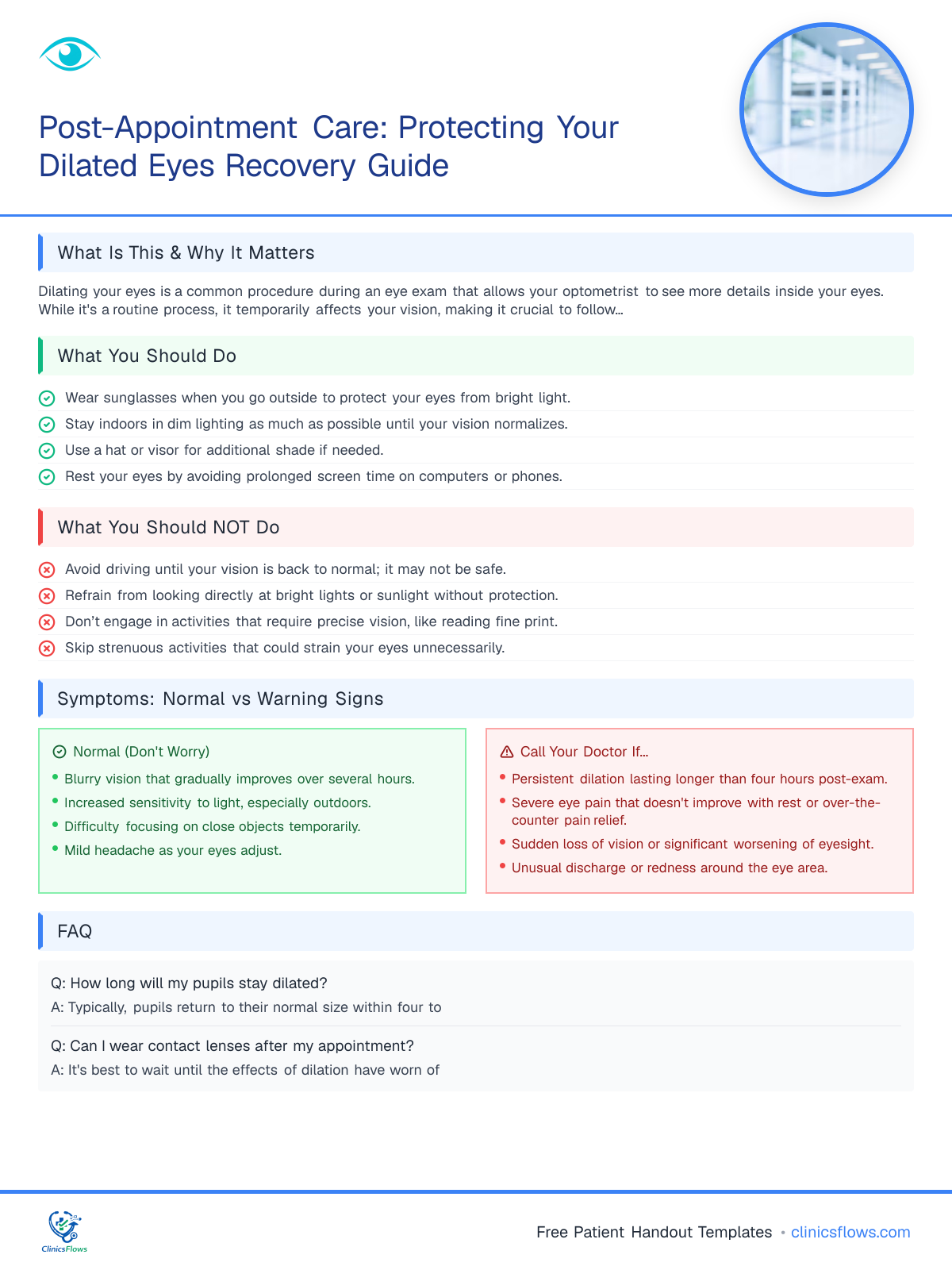 Post-Appointment Care: Protecting Your Dilated Eyes Recovery Guide - patient handout preview