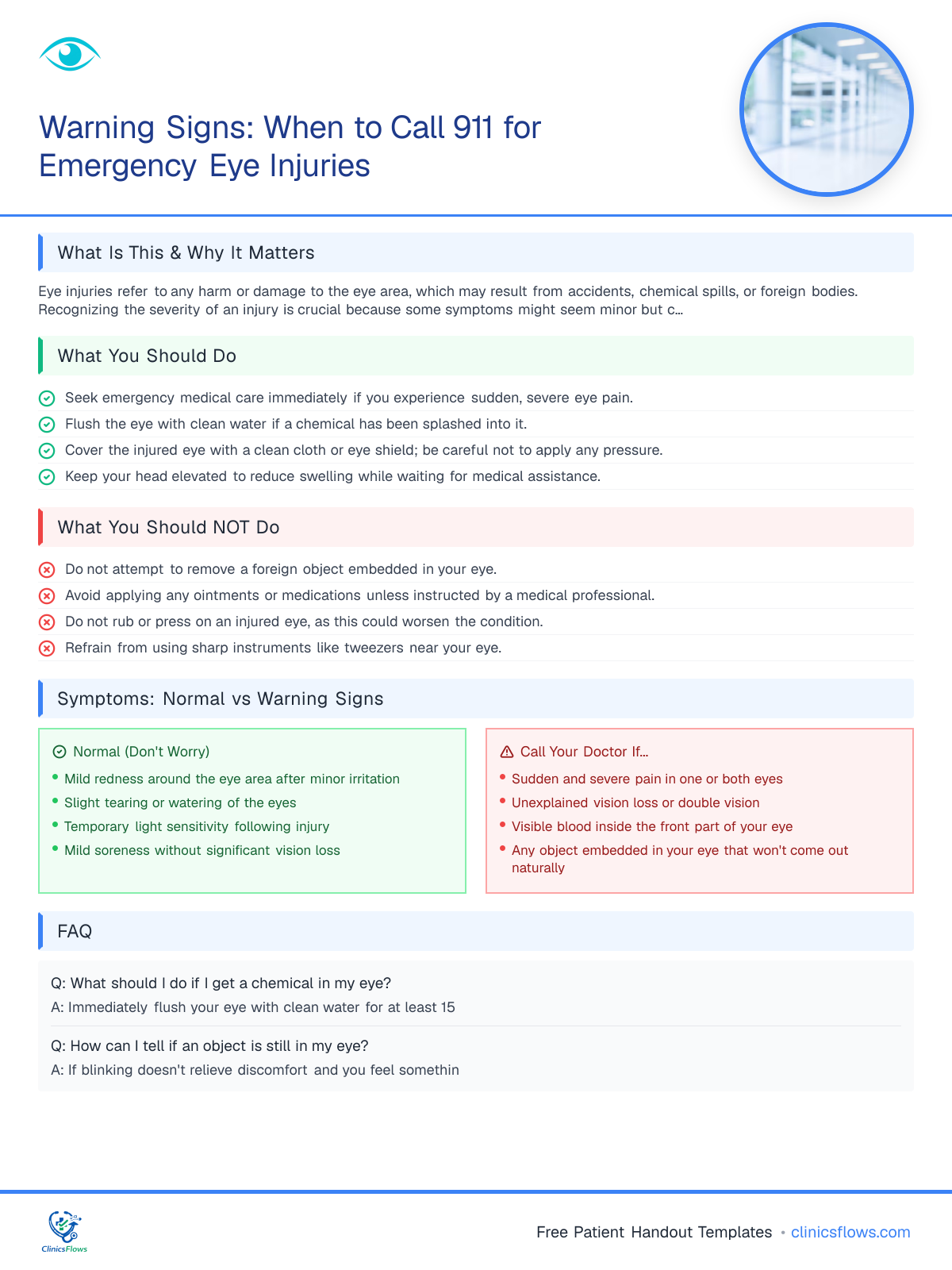 Warning Signs: When to Call 911 for Emergency Eye Injuries - patient handout preview