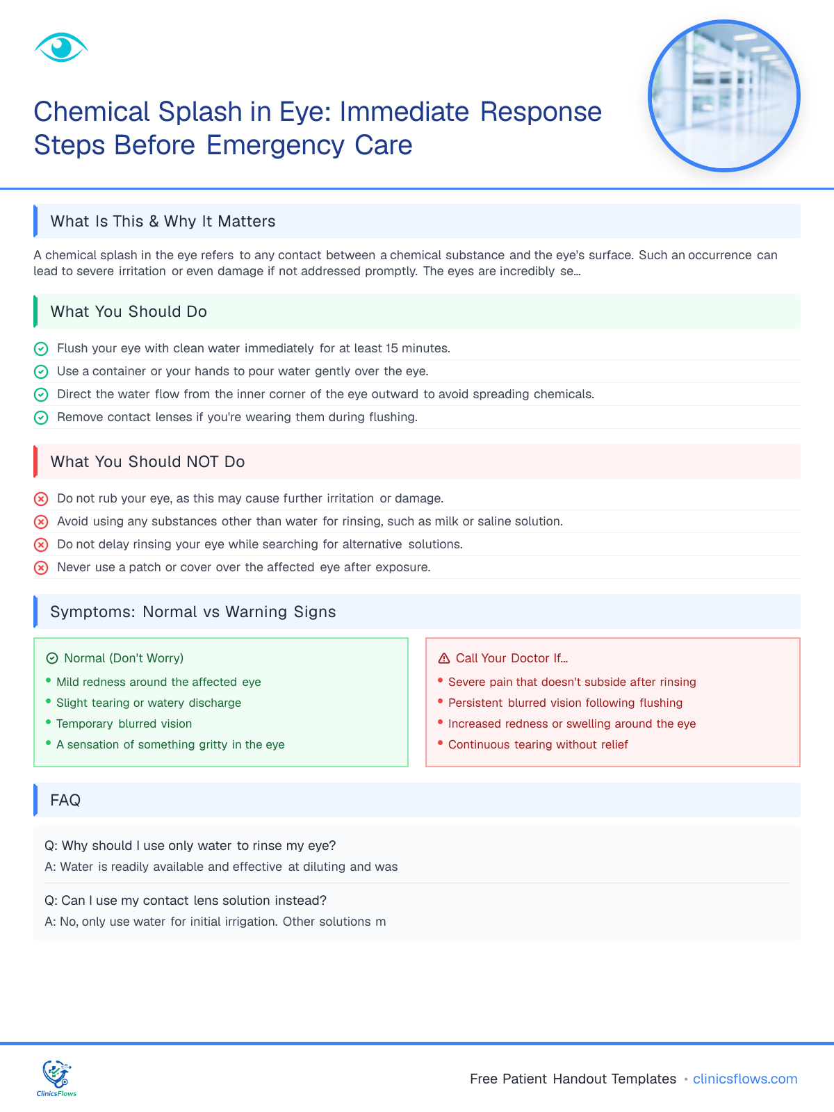 Chemical Splash in Eye: Immediate Response Steps Before Emergency Care - patient handout preview