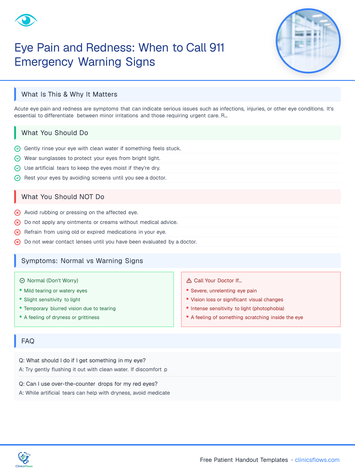 Eye Pain and Redness: When to Call 911 Emergency Warning Signs - patient handout preview